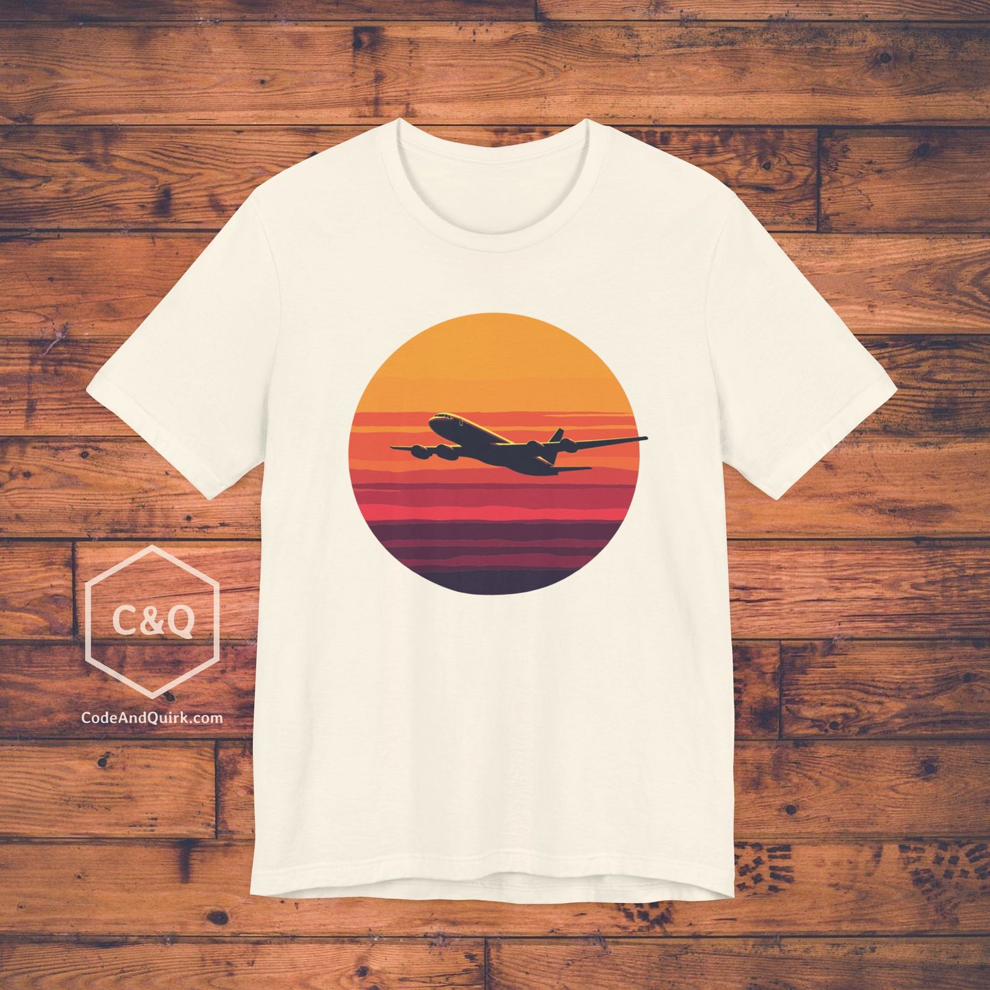 Airliner soaring on a bold retro sunset - aviation fan's T-Shirt