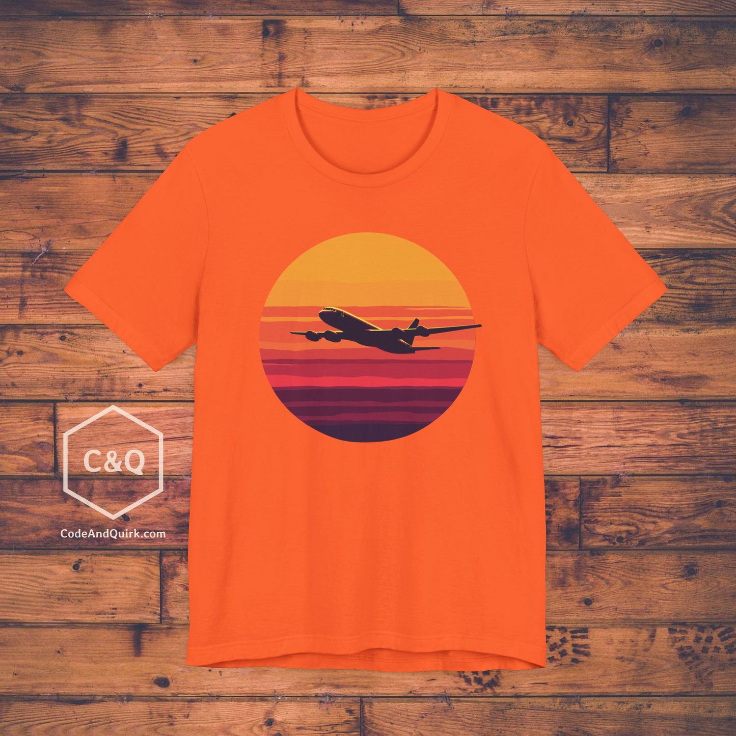 Airliner soaring on a bold retro sunset - aviation fan's T-Shirt
