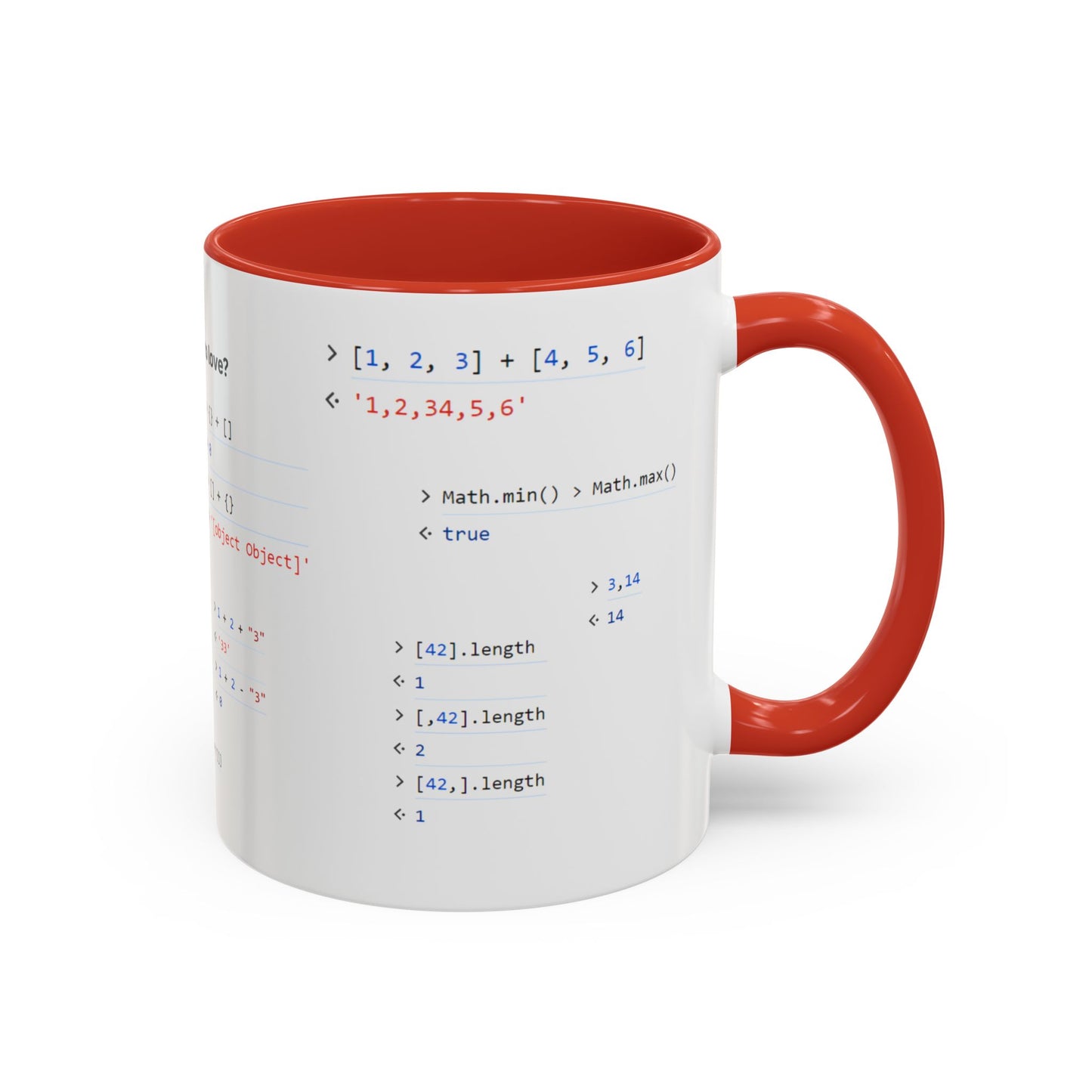 JavaScript weirdness mug for coders - two-color variant