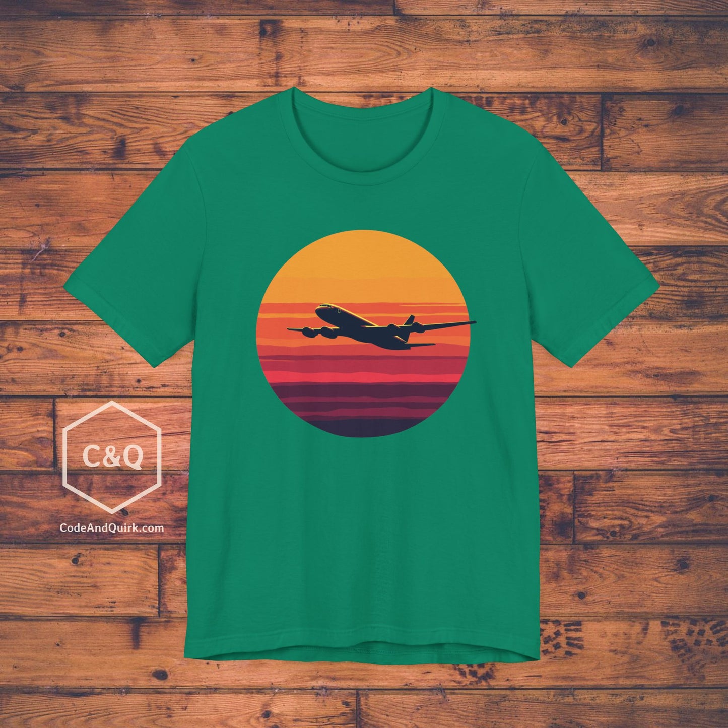 Airliner soaring on a bold retro sunset - aviation fan's T-Shirt