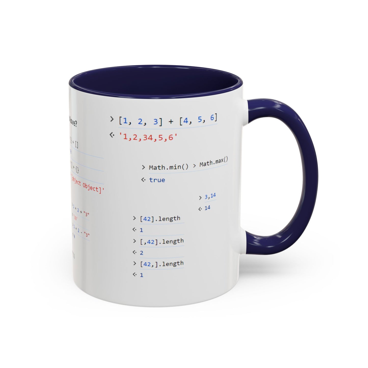 JavaScript weirdness mug for coders - two-color variant