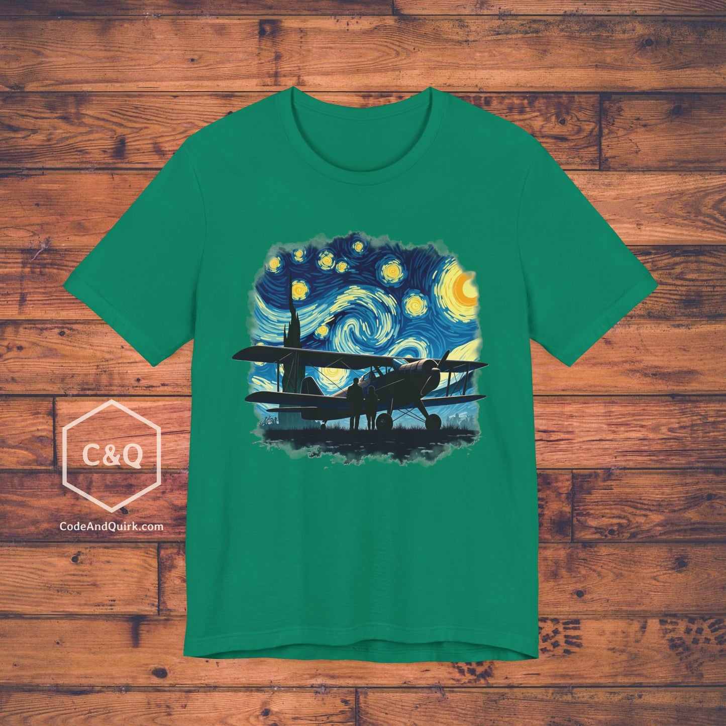 Taildragger airplane, Van Gogh-style starry night - aviation fan's T-Shirt