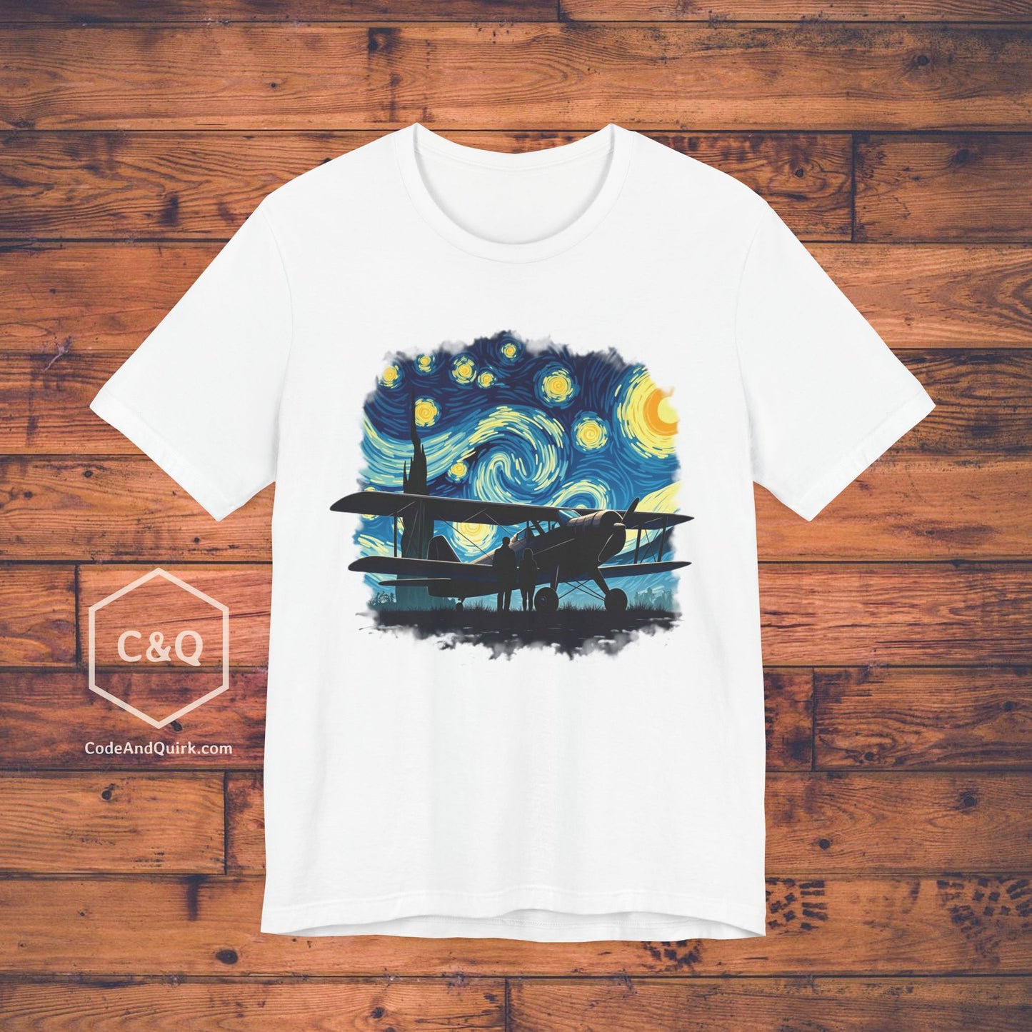Taildragger airplane, Van Gogh-style starry night - aviation fan's T-Shirt
