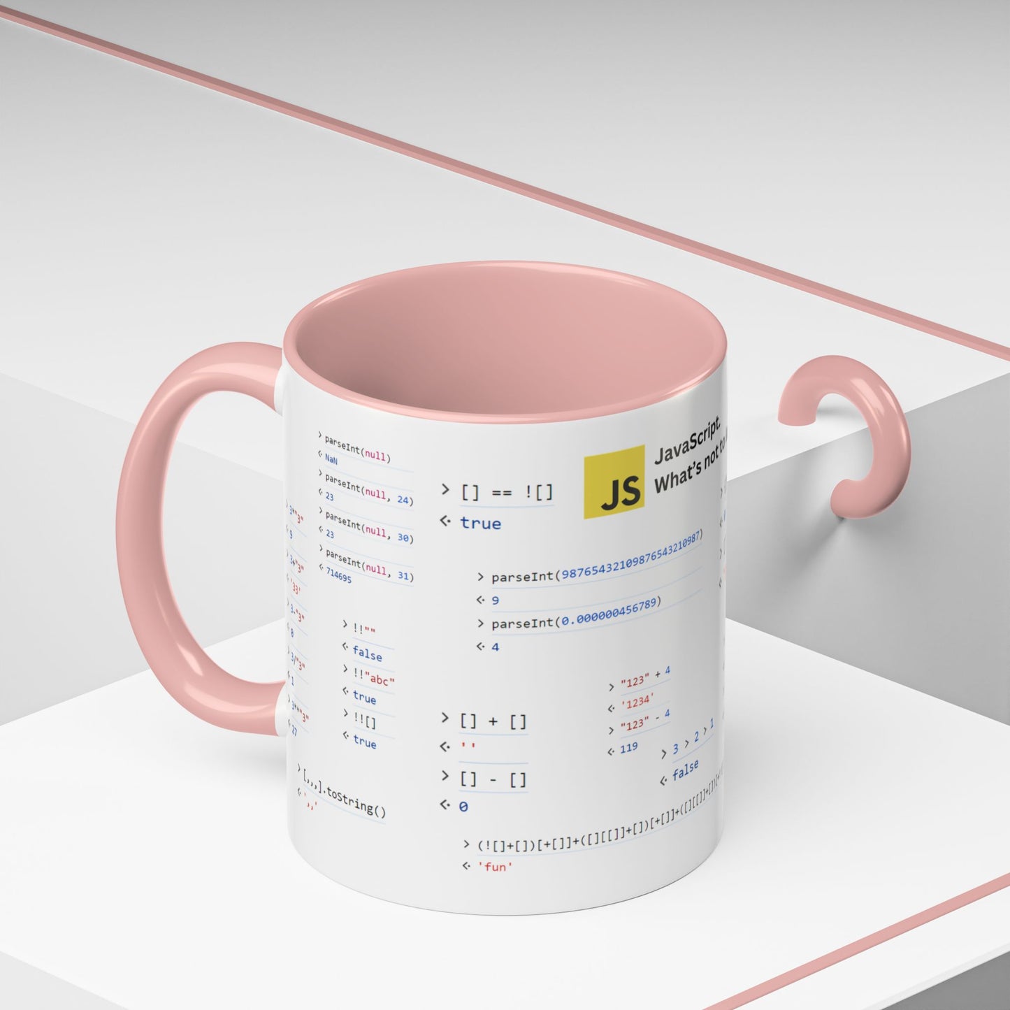 JavaScript weirdness mug for coders - two-color variant