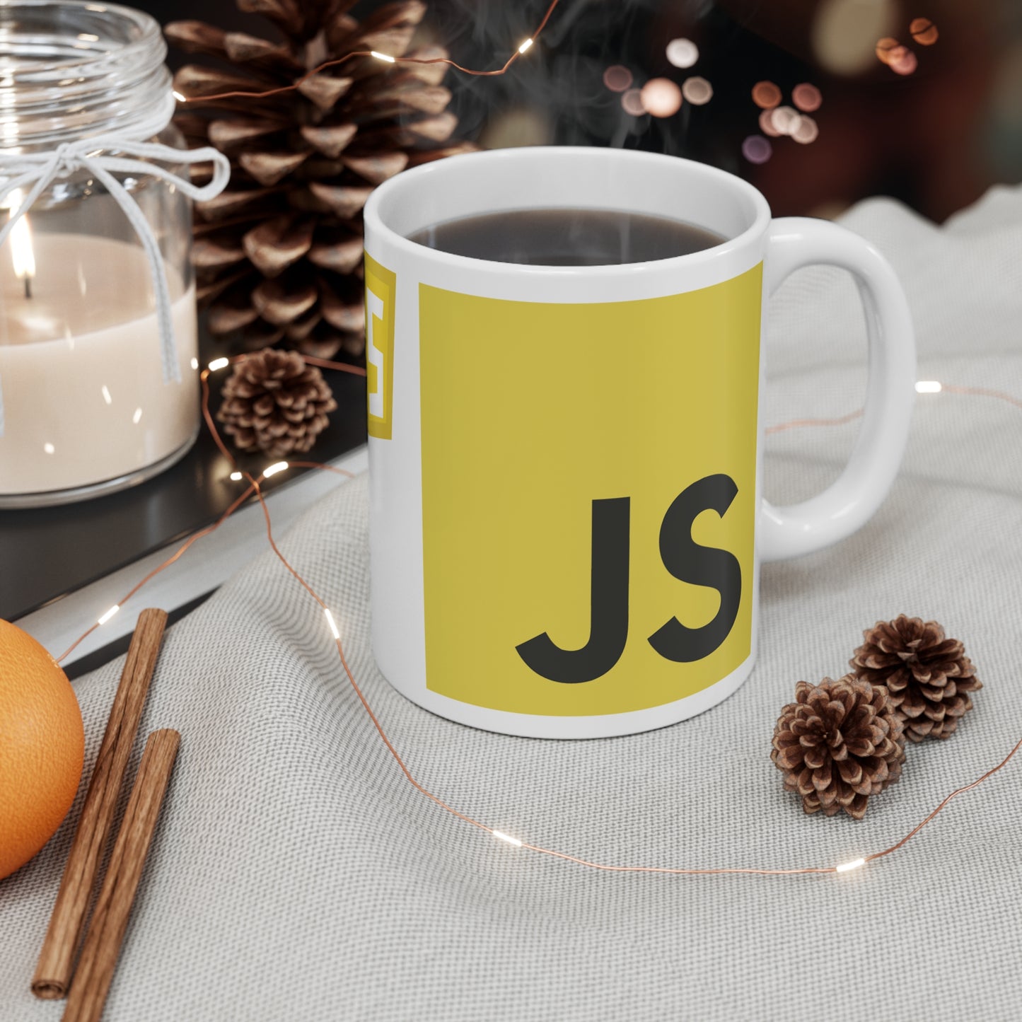 JavaScript logo mug for coders
