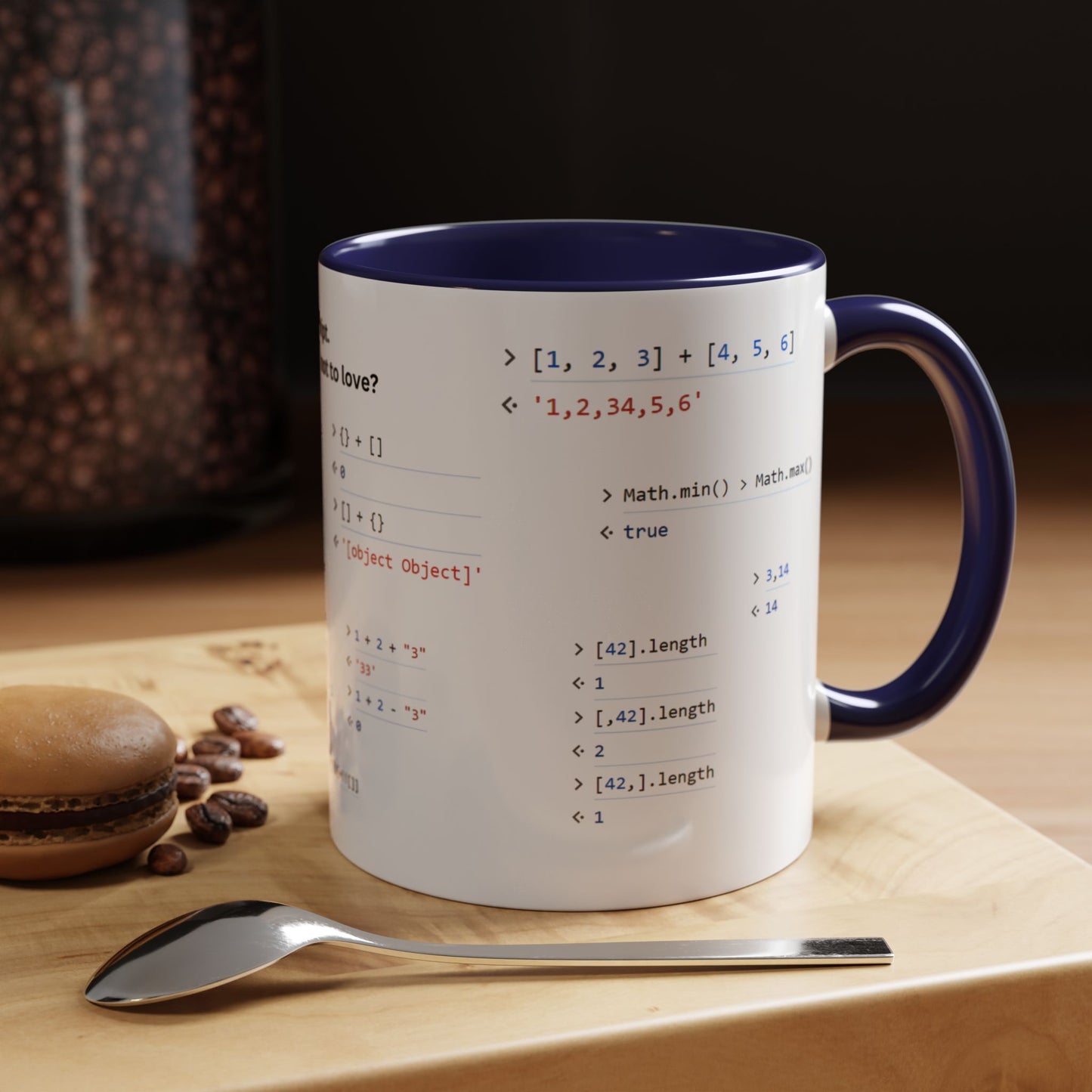 JavaScript weirdness mug for coders - two-color variant
