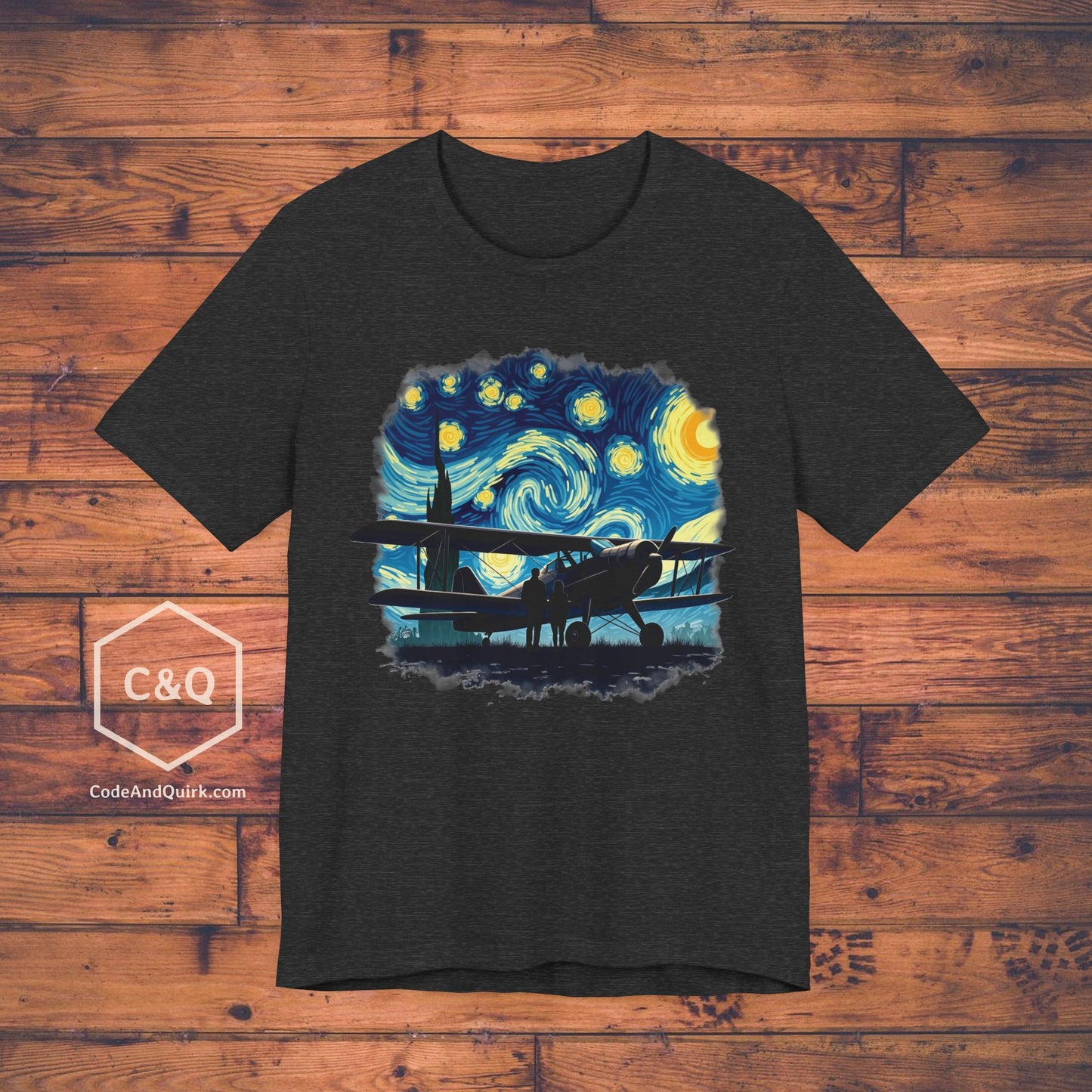 Taildragger airplane, Van Gogh-style starry night - aviation fan's T-Shirt