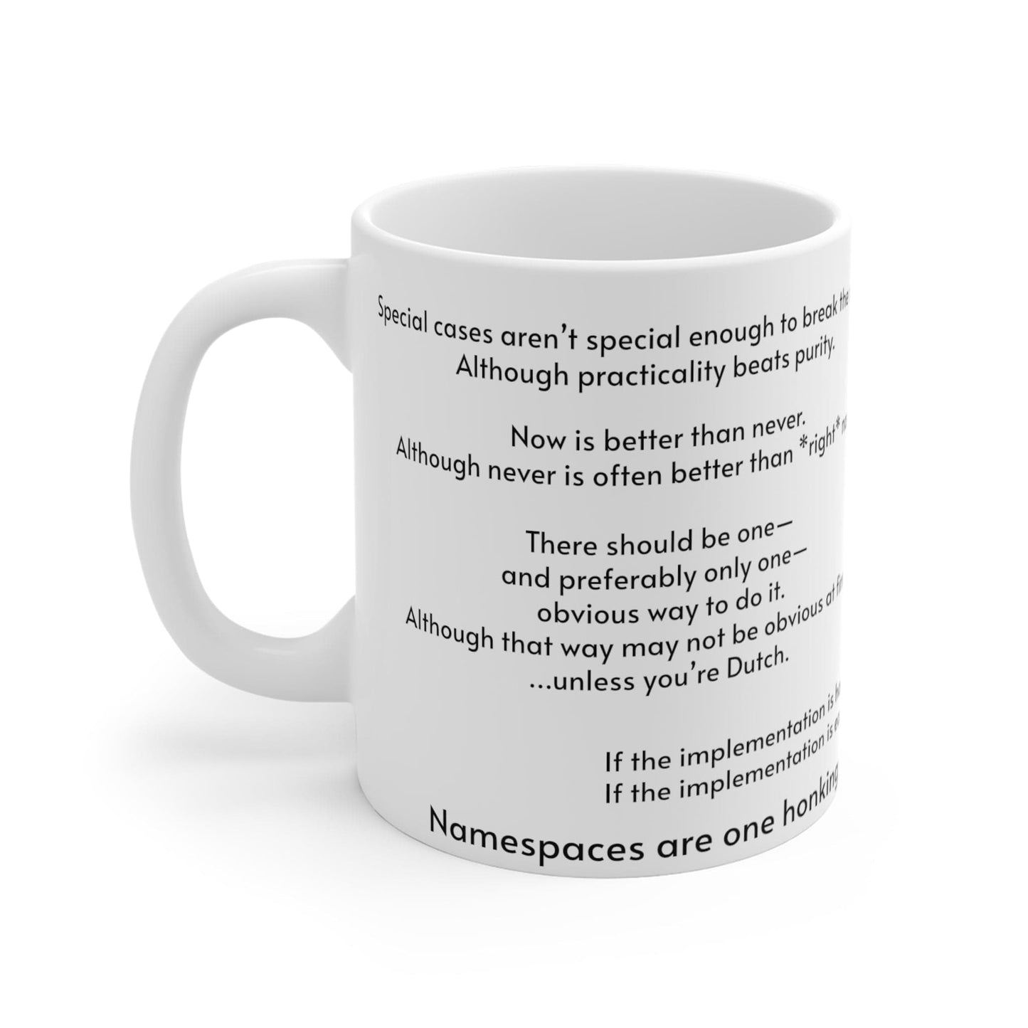 Mug 11oz Zen of Python (PEP20) mug for Python fans and developers
