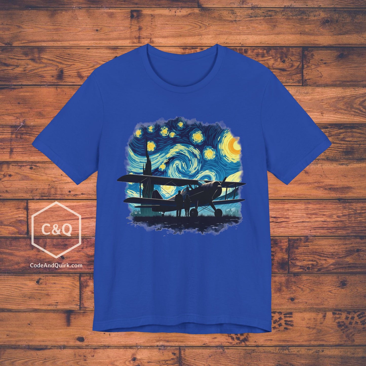 Taildragger airplane, Van Gogh-style starry night - aviation fan's T-Shirt