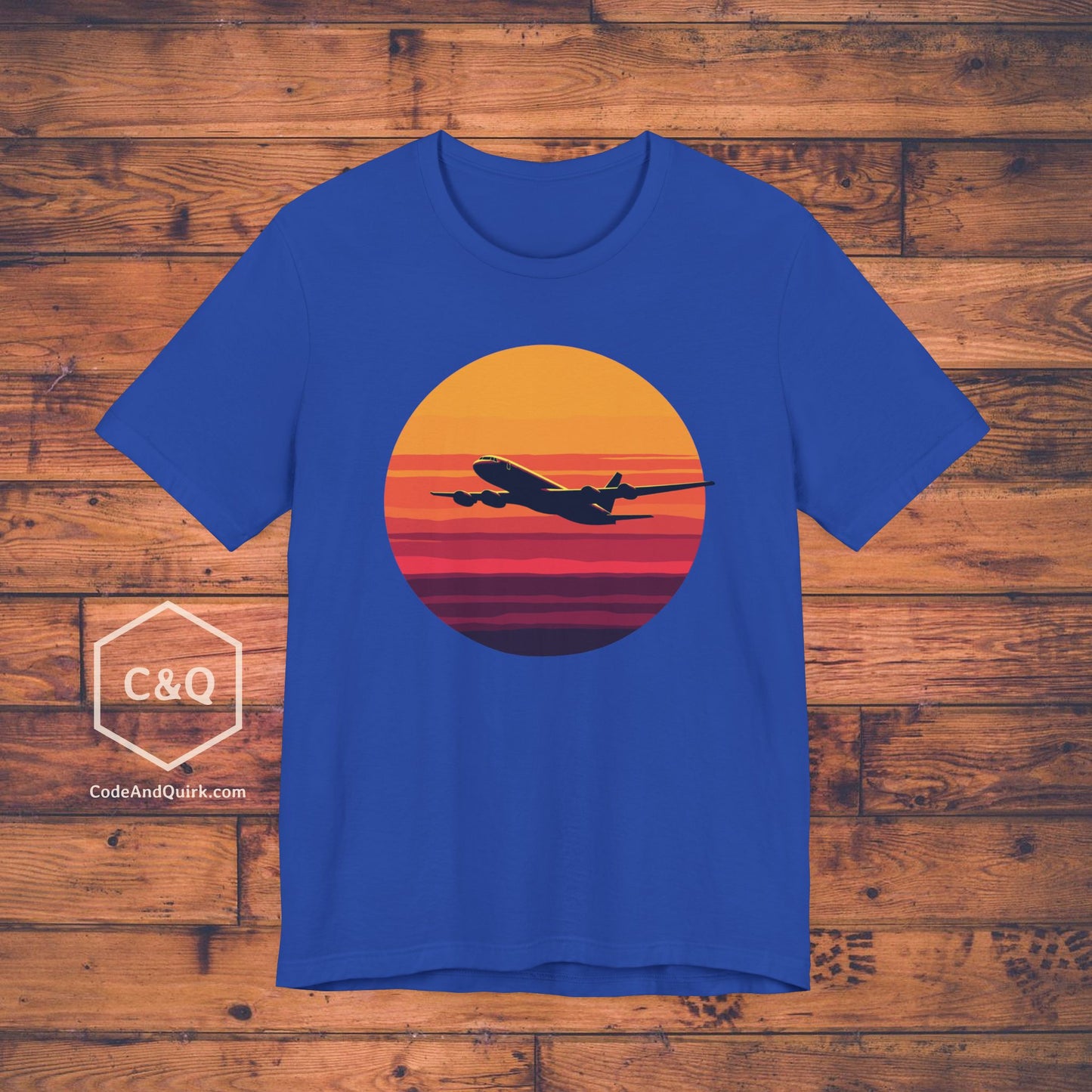 Airliner soaring on a bold retro sunset - aviation fan's T-Shirt