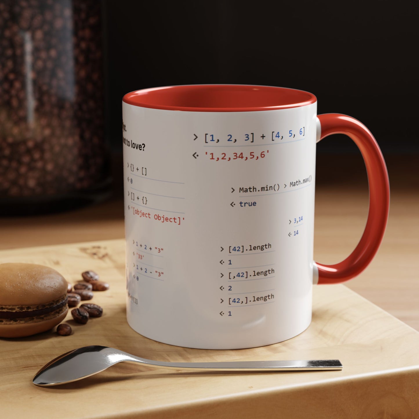JavaScript weirdness mug for coders - two-color variant
