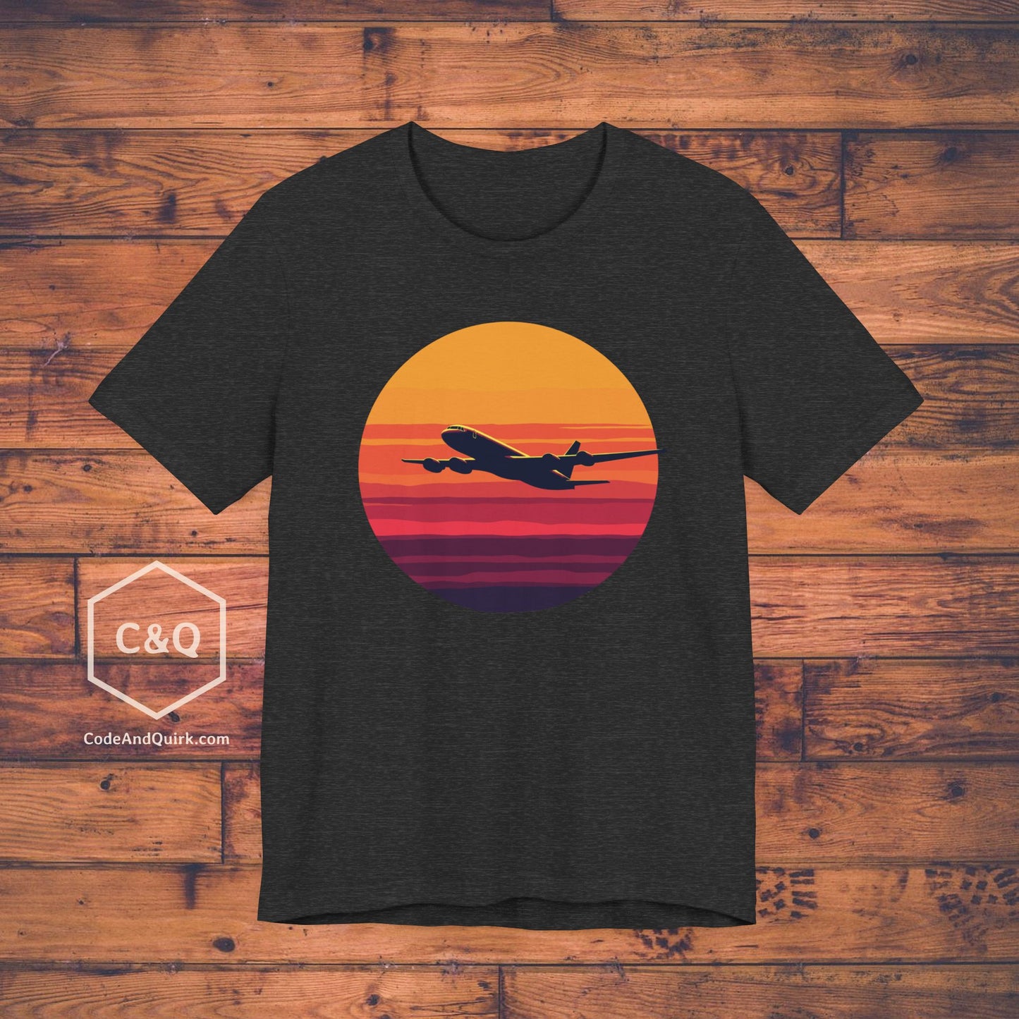 Airliner soaring on a bold retro sunset - aviation fan's T-Shirt
