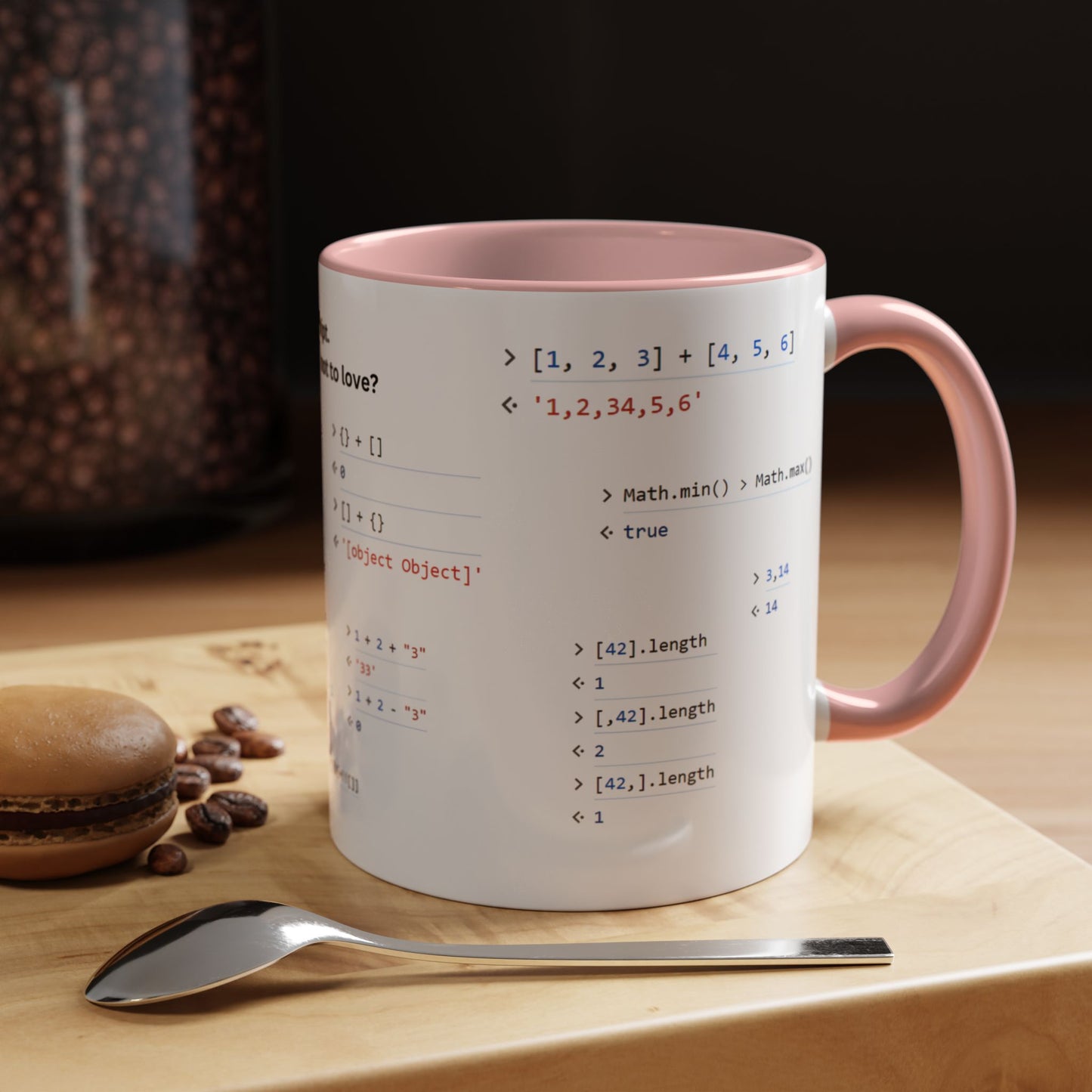 JavaScript weirdness mug for coders - two-color variant