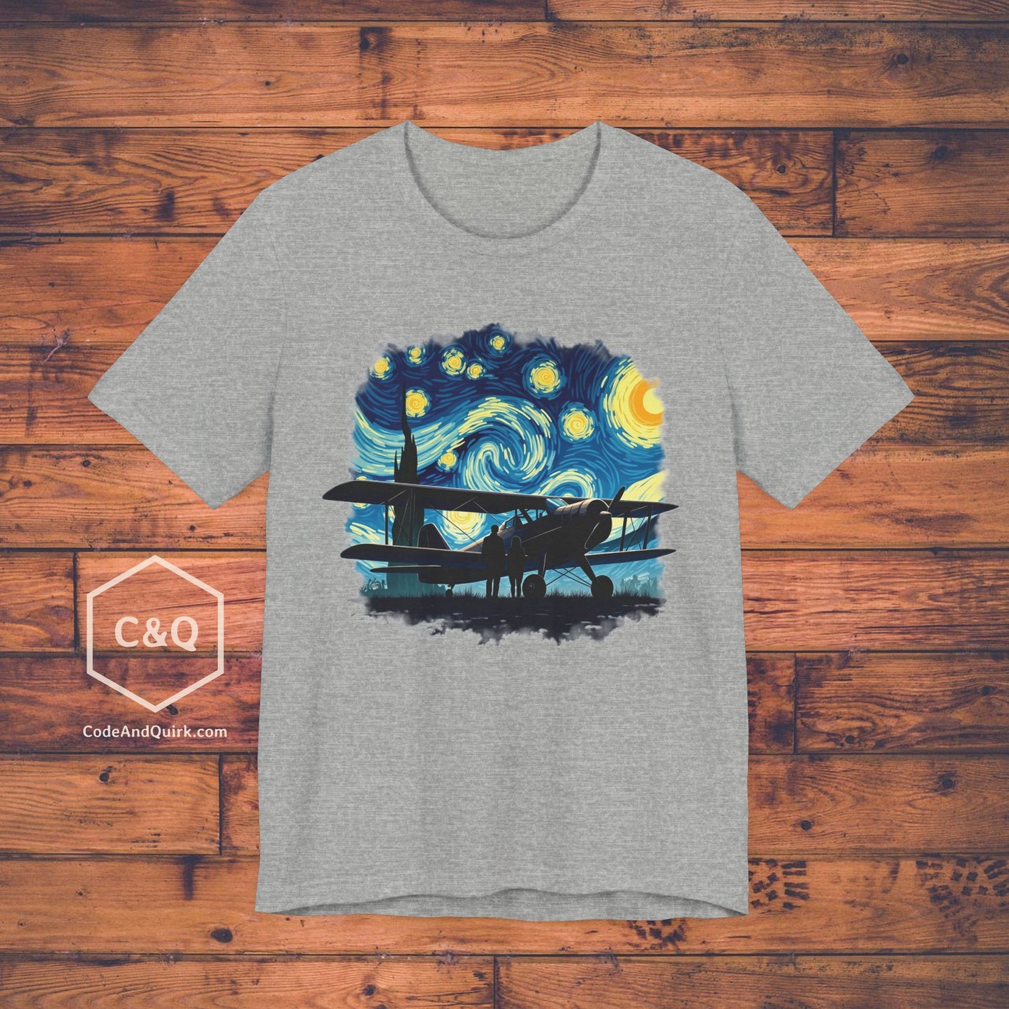 Taildragger airplane, Van Gogh-style starry night - aviation fan's T-Shirt