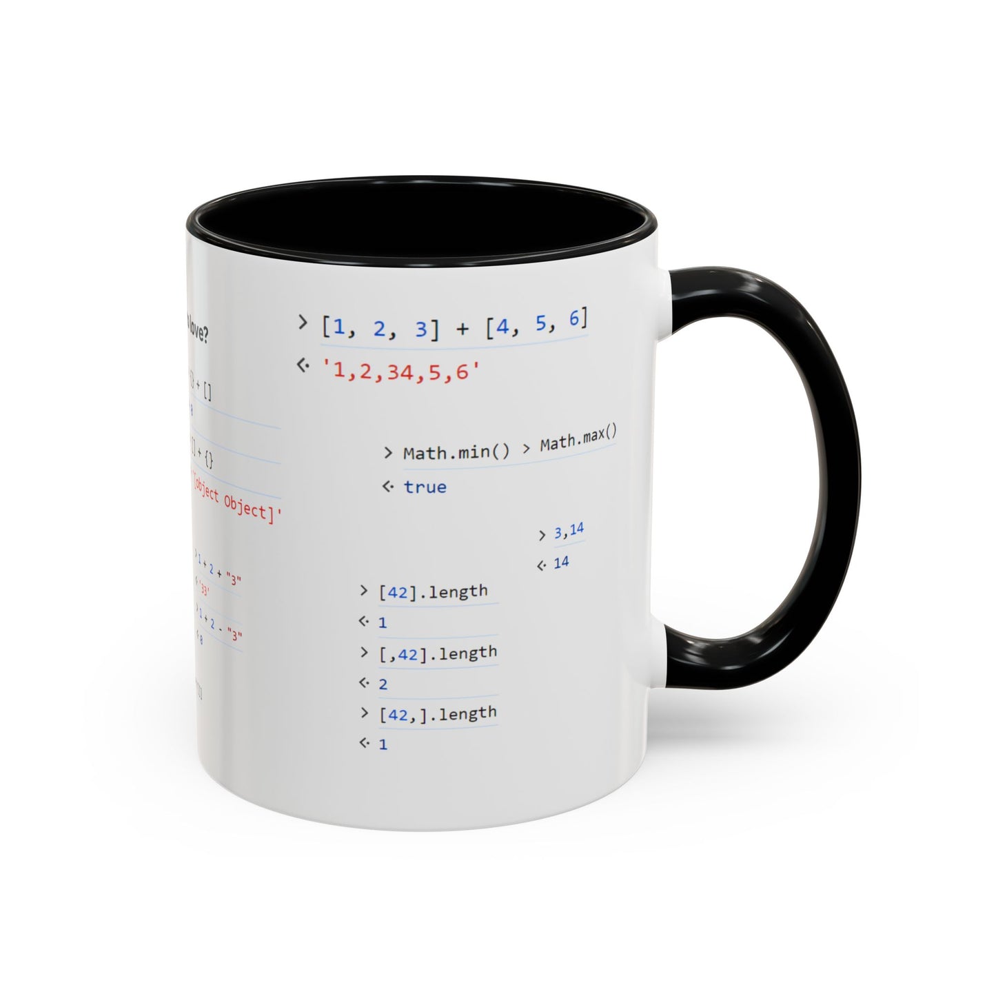JavaScript weirdness mug for coders - two-color variant