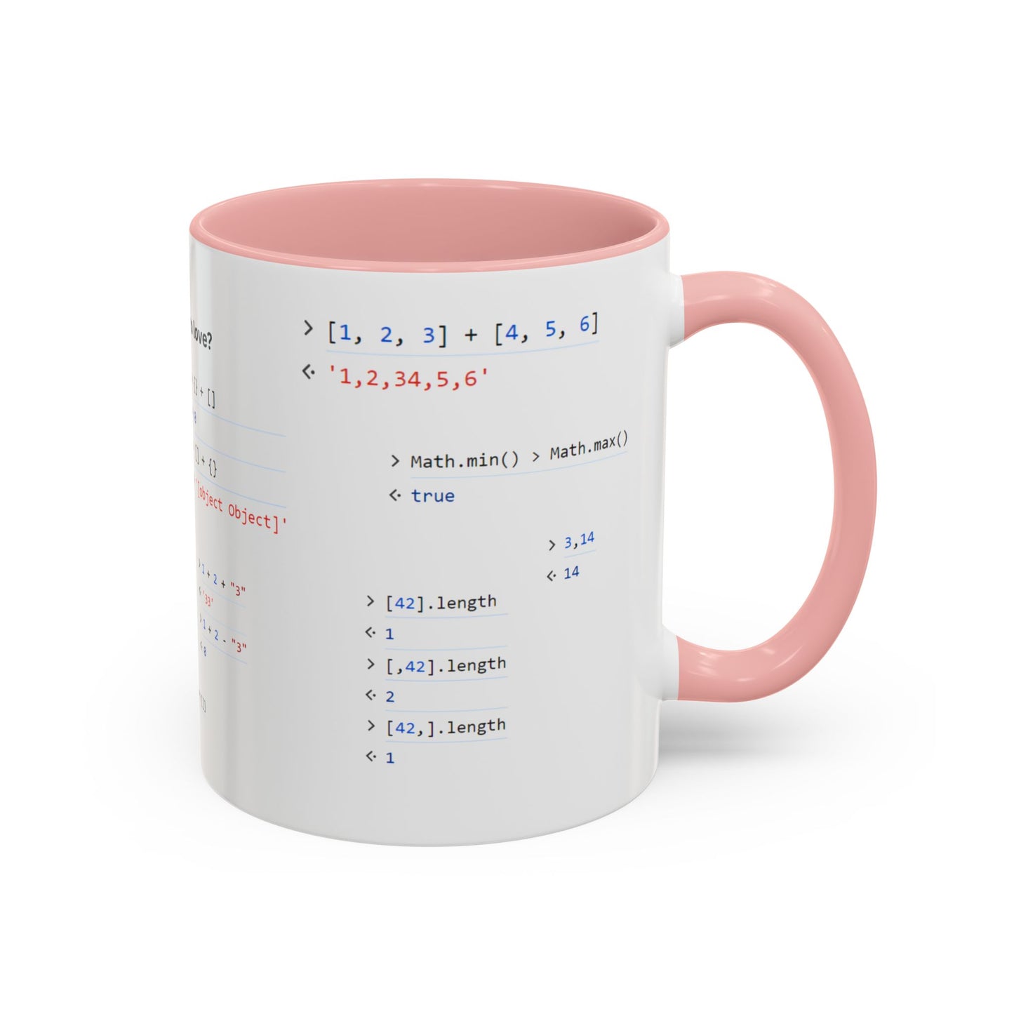 JavaScript weirdness mug for coders - two-color variant