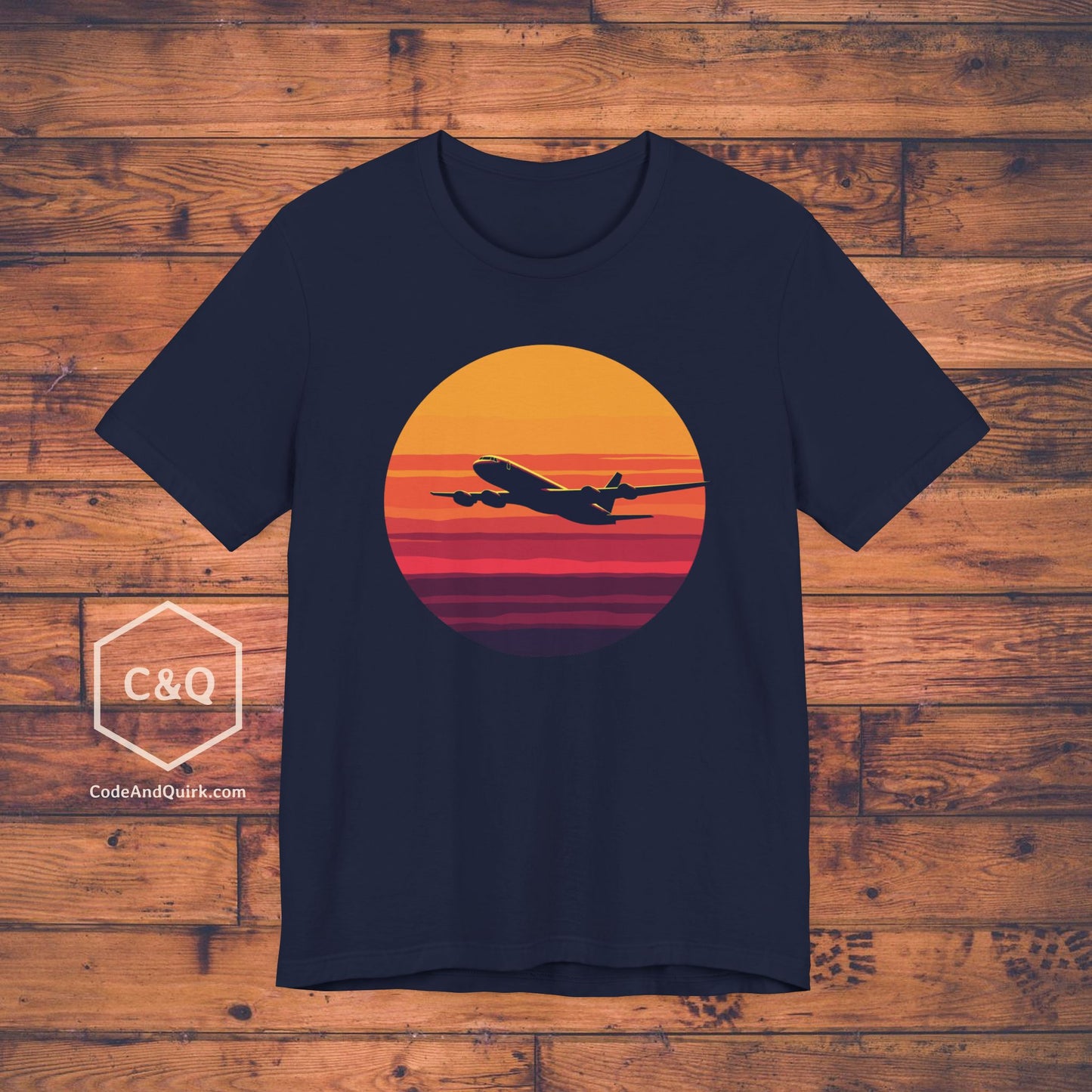 Airliner soaring on a bold retro sunset - aviation fan's T-Shirt