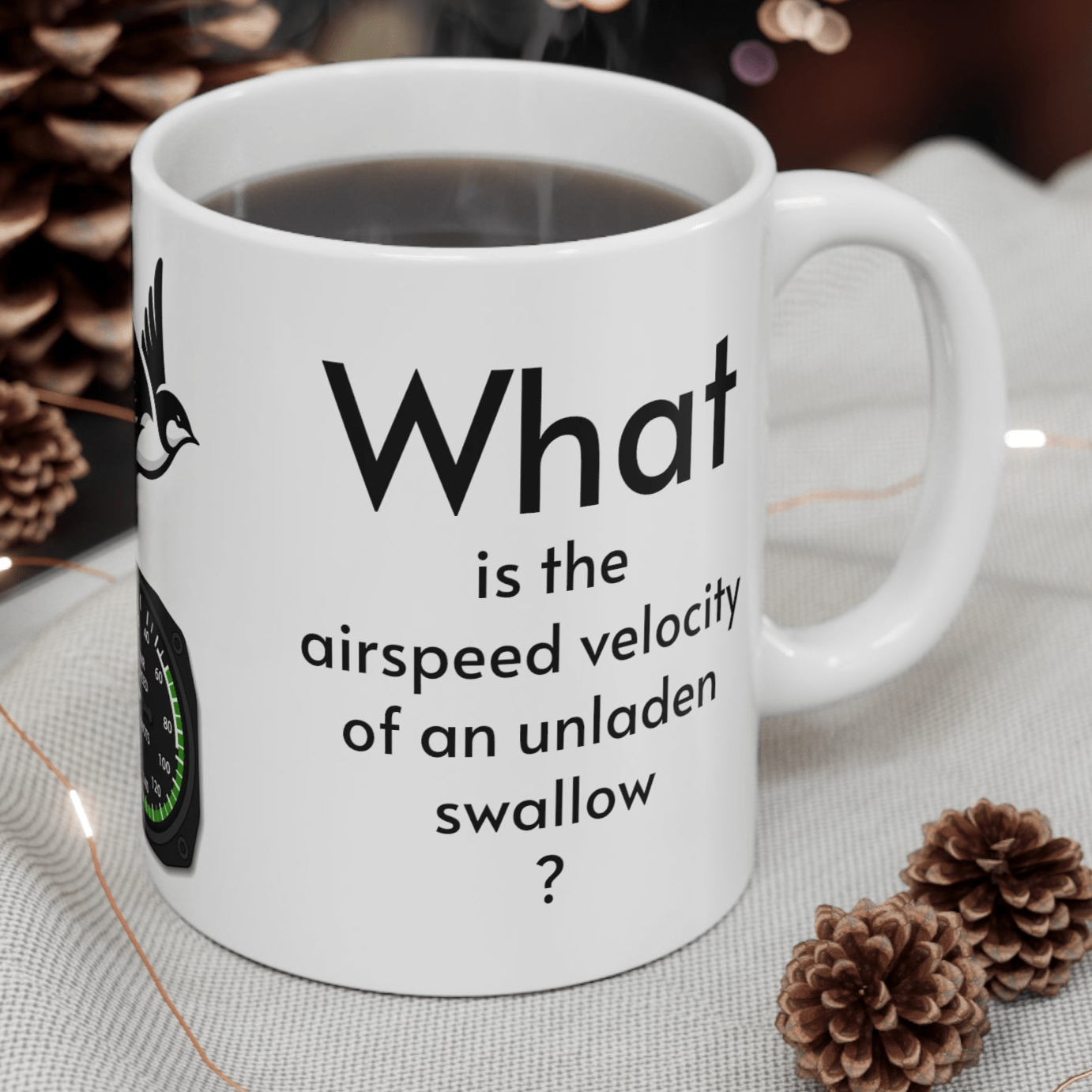 Mug 11oz Airspeed velocity of an unladen swallow Monty Python mug