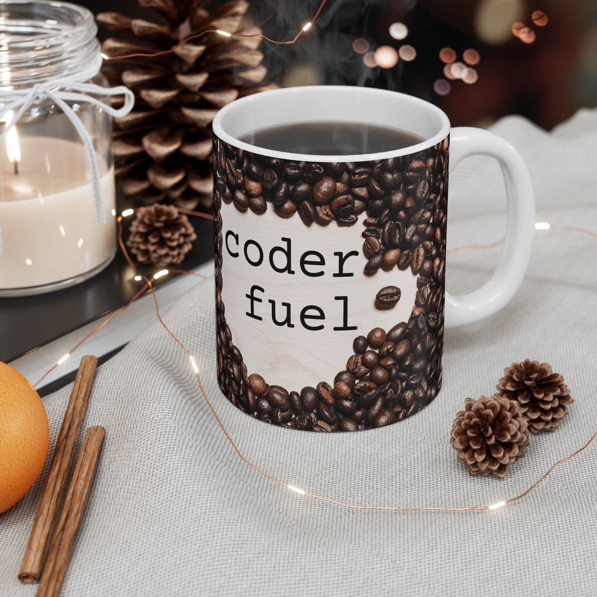 Mug 11oz Coder Fuel Coffee Mug With Coffee Beans