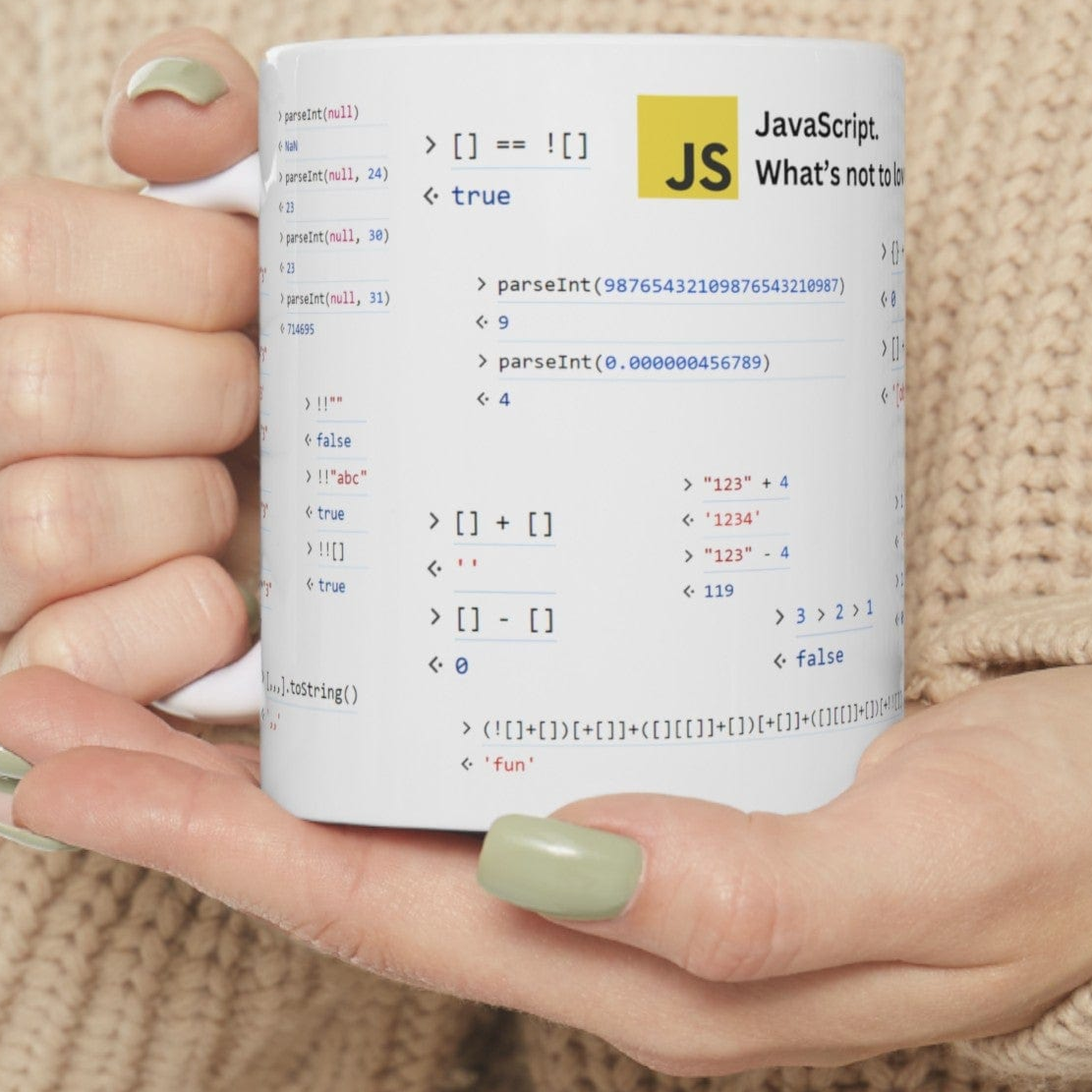 JavaScript weirdness mug for coders