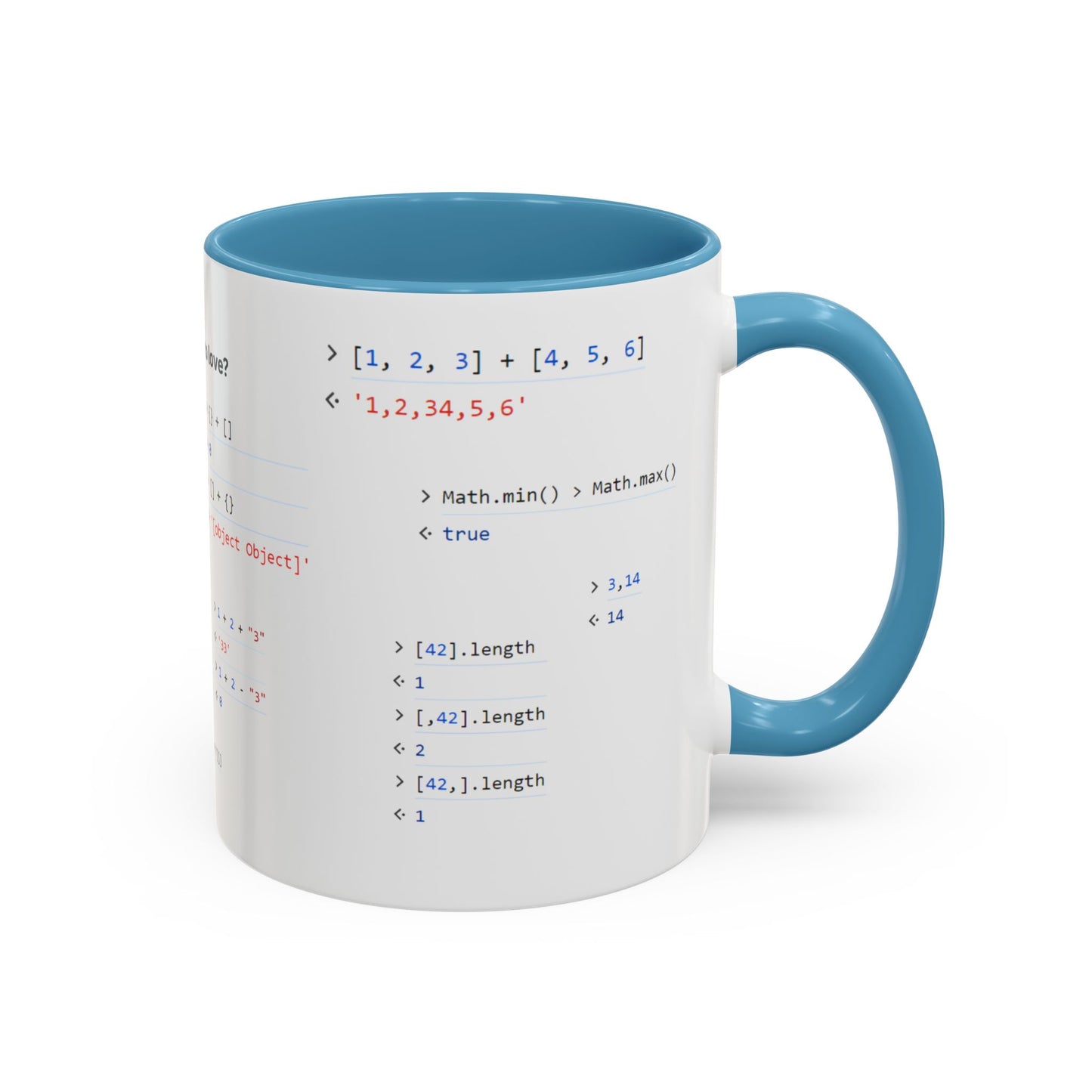 JavaScript weirdness mug for coders - two-color variant
