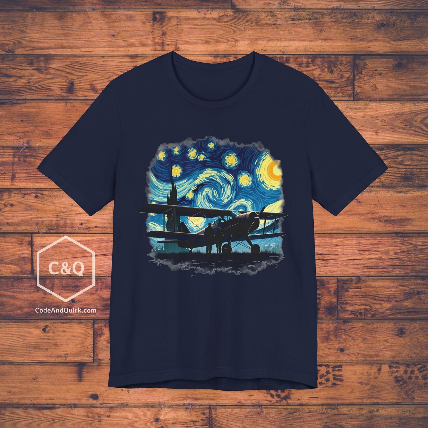 Taildragger airplane, Van Gogh-style starry night - aviation fan's T-Shirt