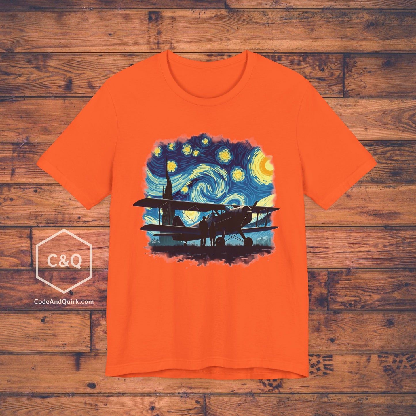 Taildragger airplane, Van Gogh-style starry night - aviation fan's T-Shirt