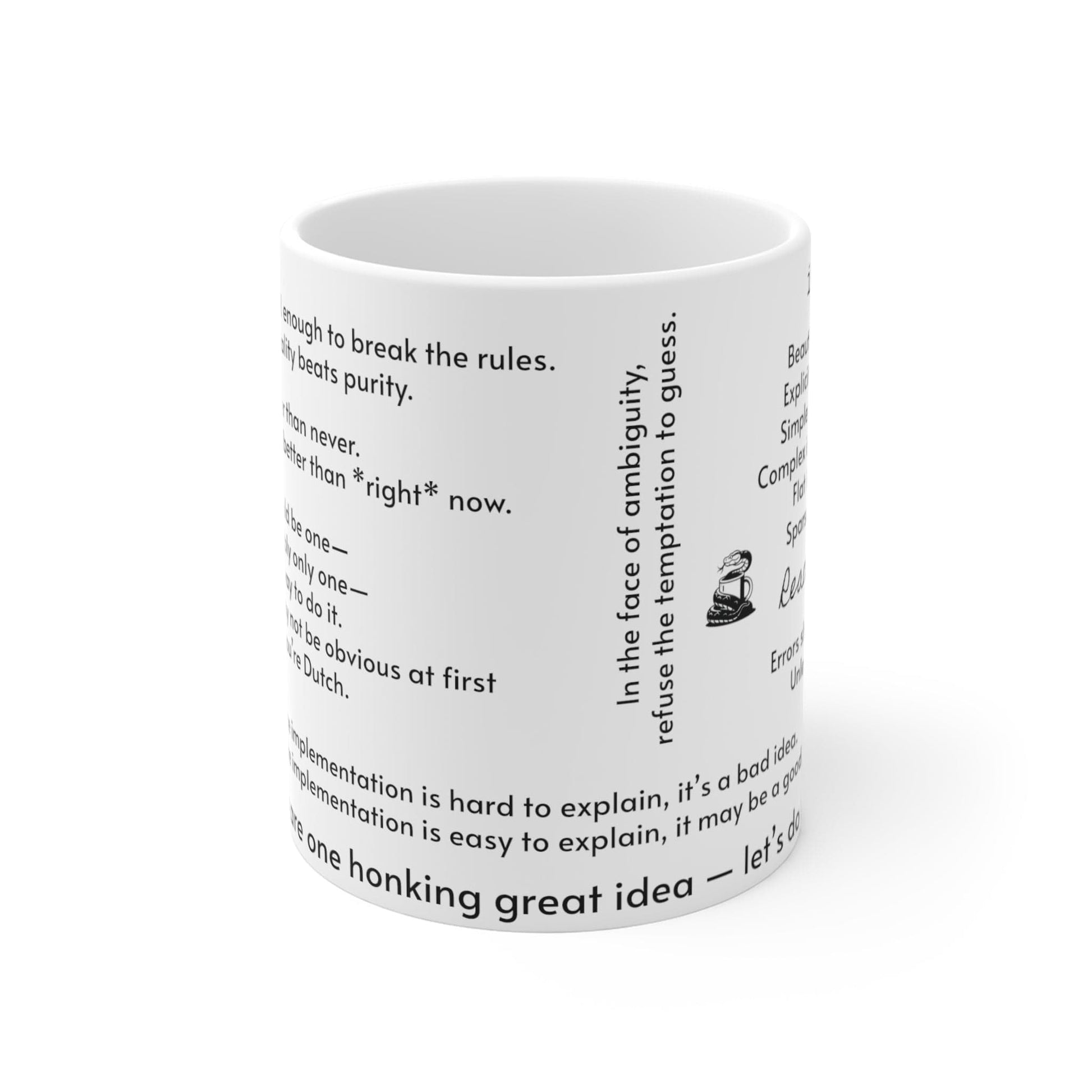 Mug 11oz Zen of Python (PEP20) mug for Python fans and developers