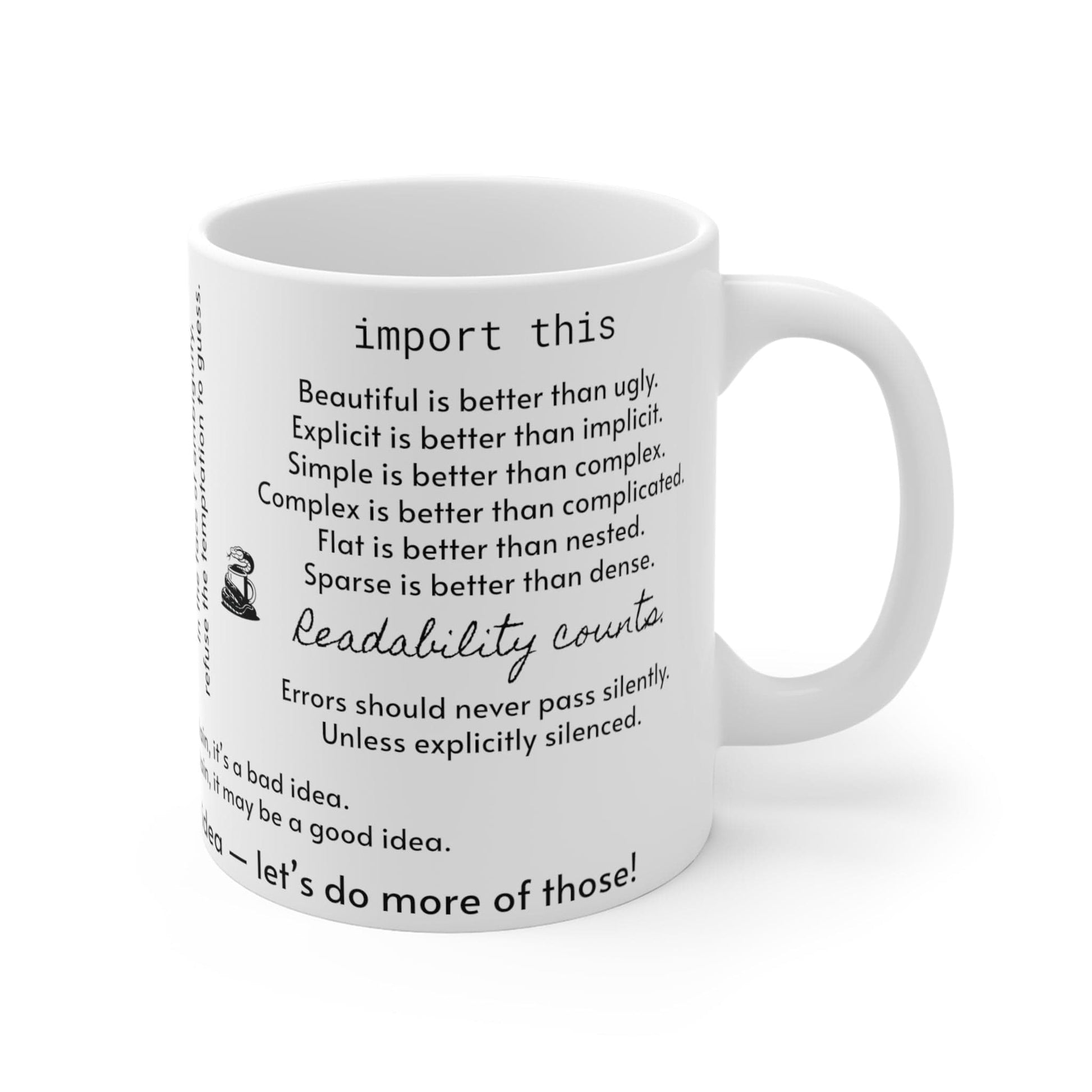 Mug 11oz Zen of Python (PEP20) mug for Python fans and developers