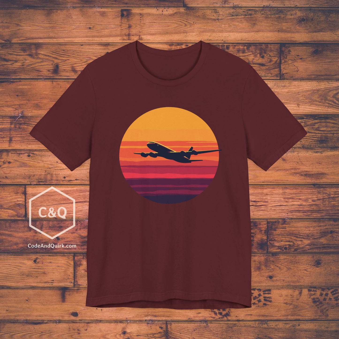 Airliner soaring on a bold retro sunset - aviation fan's T-Shirt