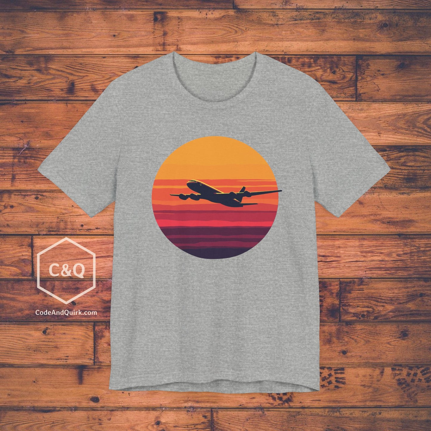 Airliner soaring on a bold retro sunset - aviation fan's T-Shirt