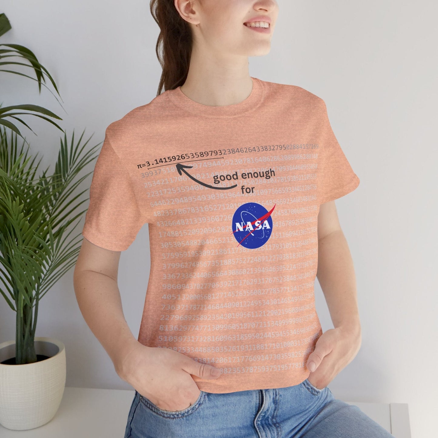 T-Shirt Heather Peach / S Pi shirt for math and space geeks with enough digits of Pi for NASA - Unisex Jersey Short Sleeve Tee