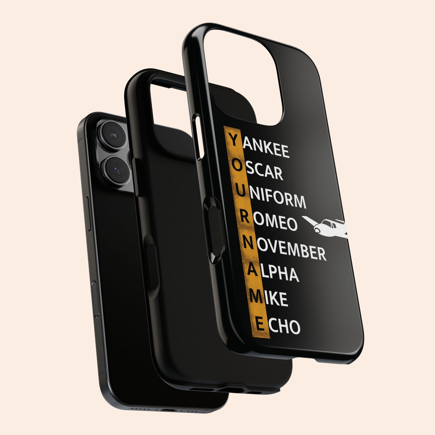 Personalized Tough Phone Case, NATO Phonetic Alphabet + plane