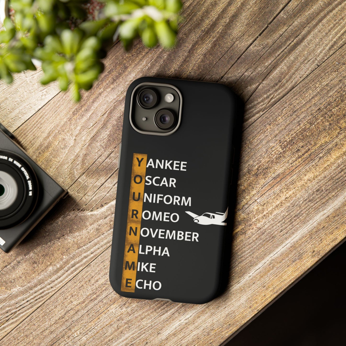 Personalized Tough Phone Case, NATO Phonetic Alphabet + plane