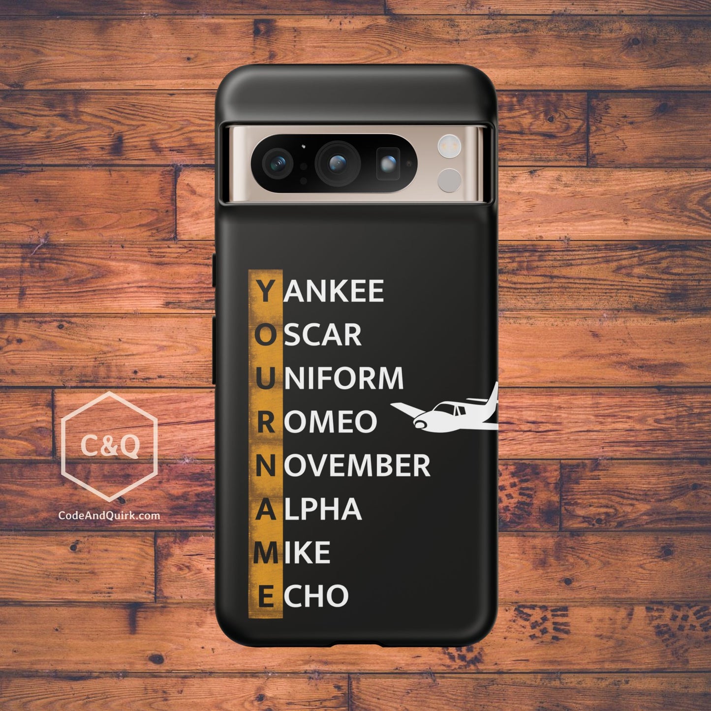 Personalized Tough Phone Case, NATO Phonetic Alphabet + plane