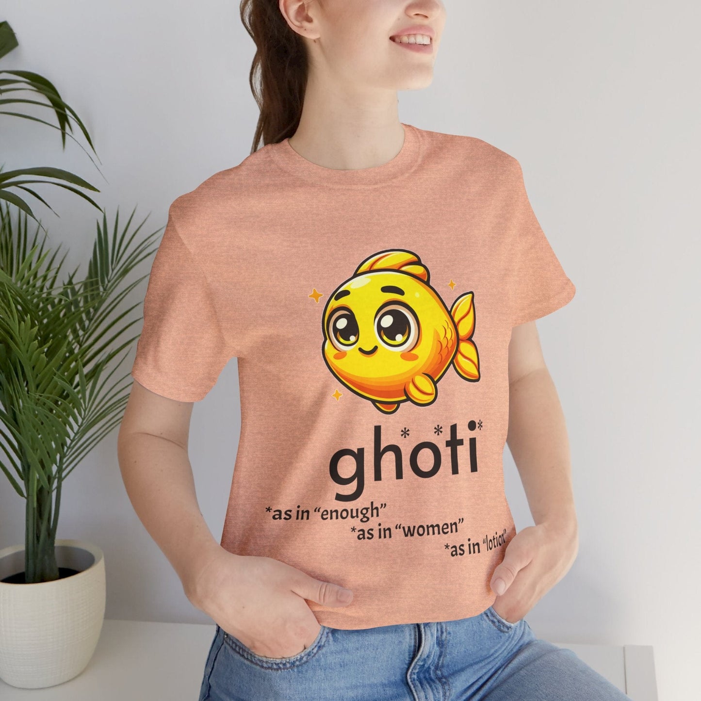 T-Shirt Heather Peach / S Fish/Ghoti English Pronunciation Joke T-Shirt for language geeks, Unisex Jersey Short Sleeve Tee