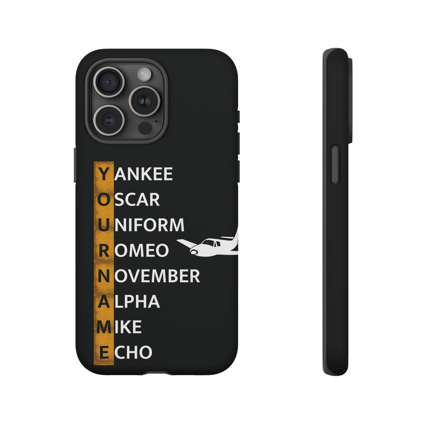 Personalized Tough Phone Case, NATO Phonetic Alphabet + plane