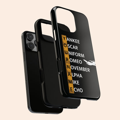 Personalized Tough Phone Case, NATO Phonetic Alphabet + plane