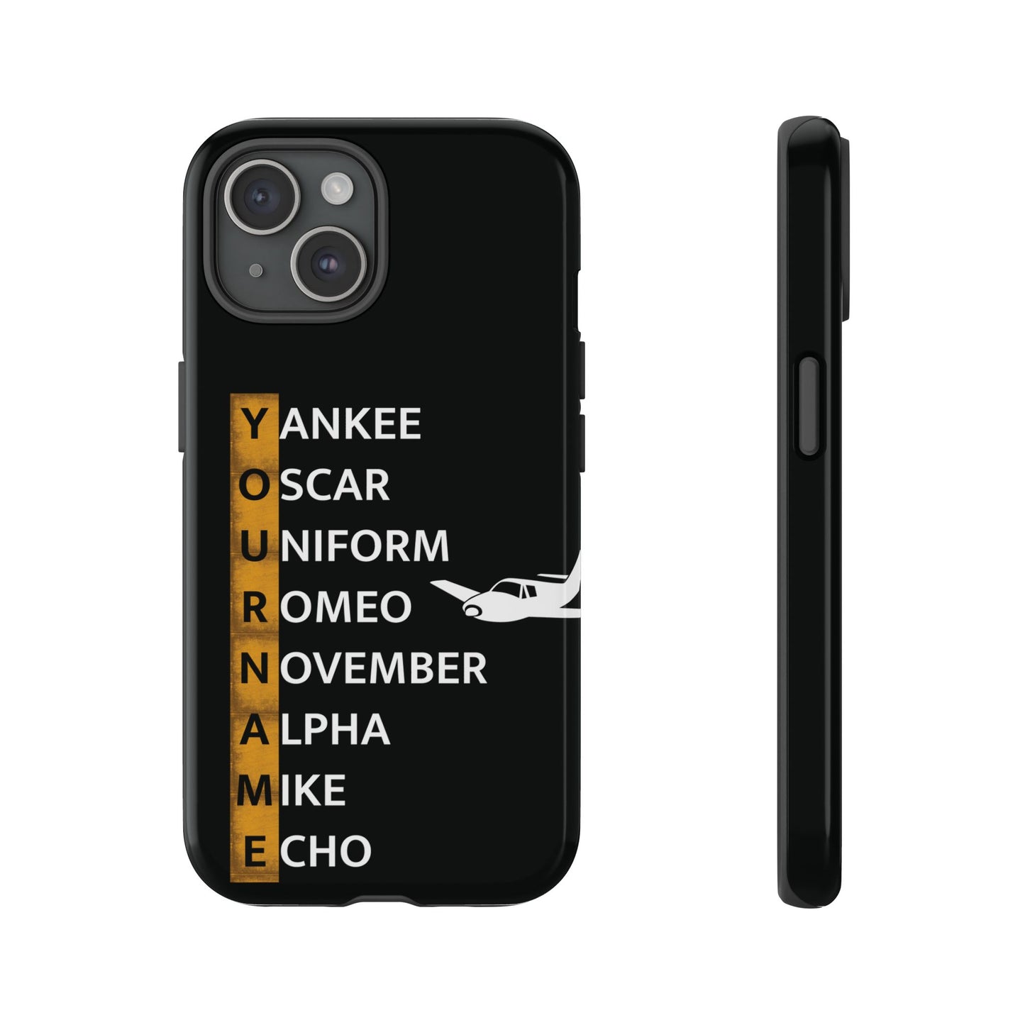 Personalized Tough Phone Case, NATO Phonetic Alphabet + plane