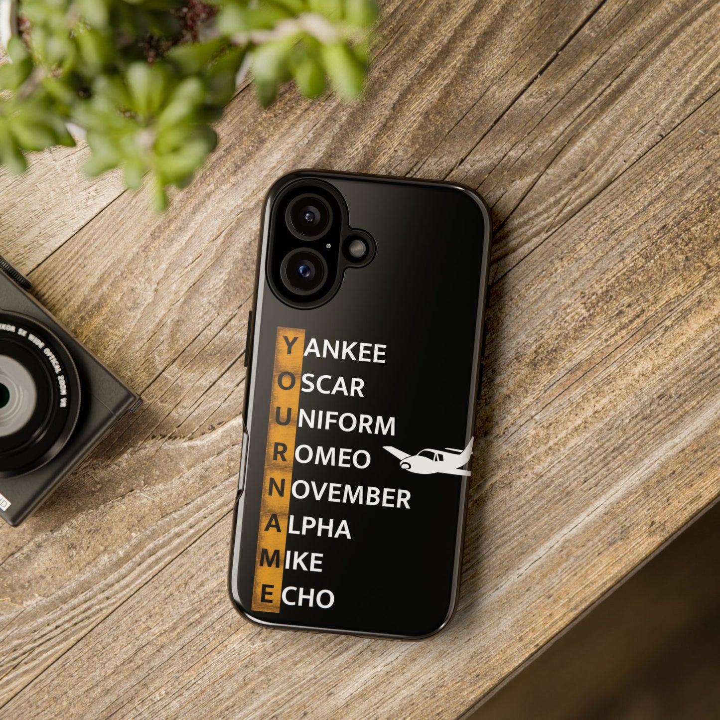 Personalized Tough Phone Case, NATO Phonetic Alphabet + plane