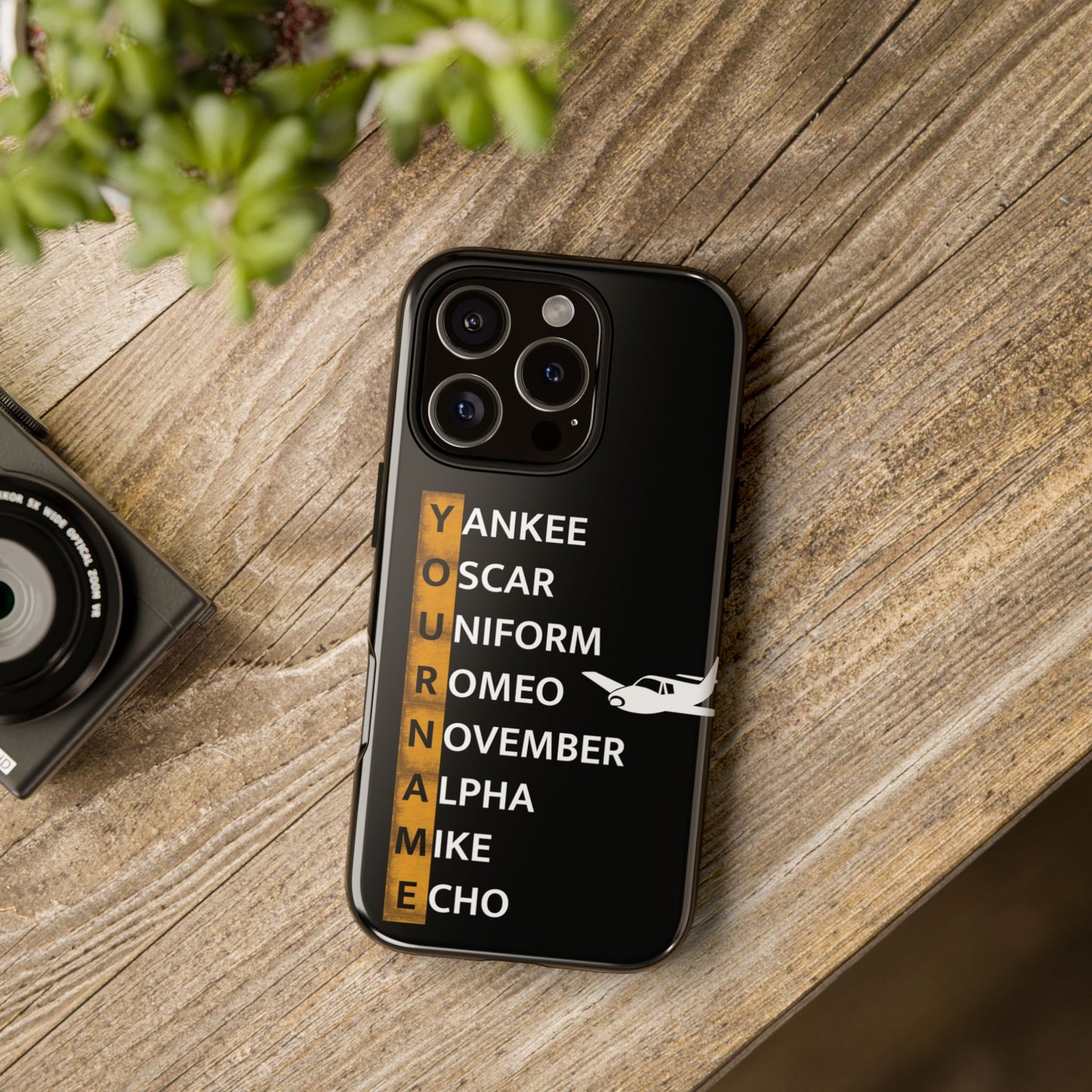 Personalized Tough Phone Case, NATO Phonetic Alphabet + plane