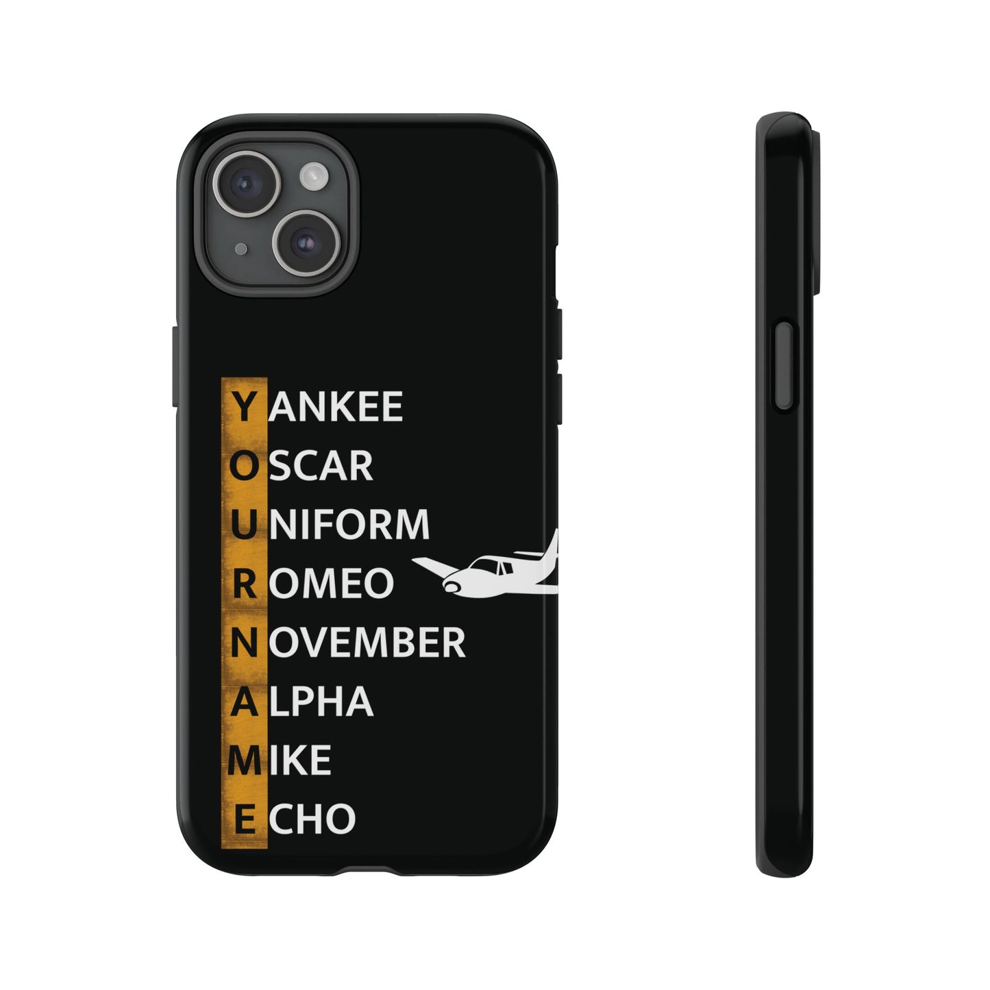 Personalized Tough Phone Case, NATO Phonetic Alphabet + plane