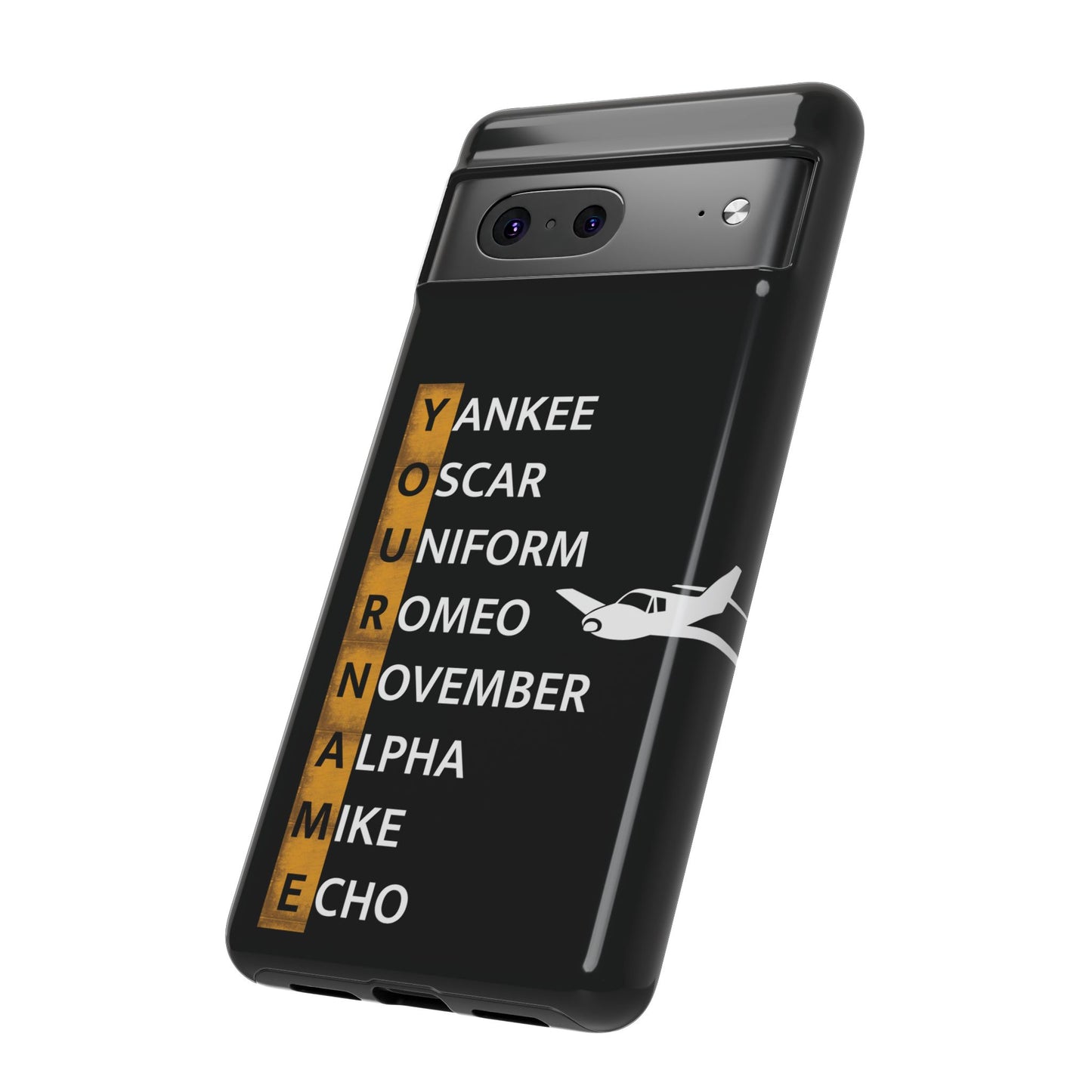 Personalized Tough Phone Case, NATO Phonetic Alphabet + plane