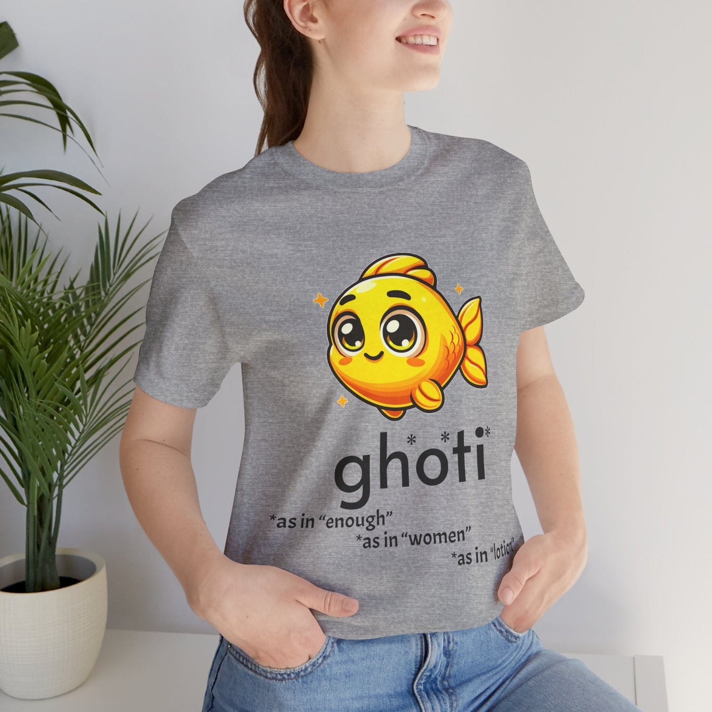 T-Shirt Athletic Heather / S Fish/Ghoti English Pronunciation Joke T-Shirt for language geeks, Unisex Jersey Short Sleeve Tee