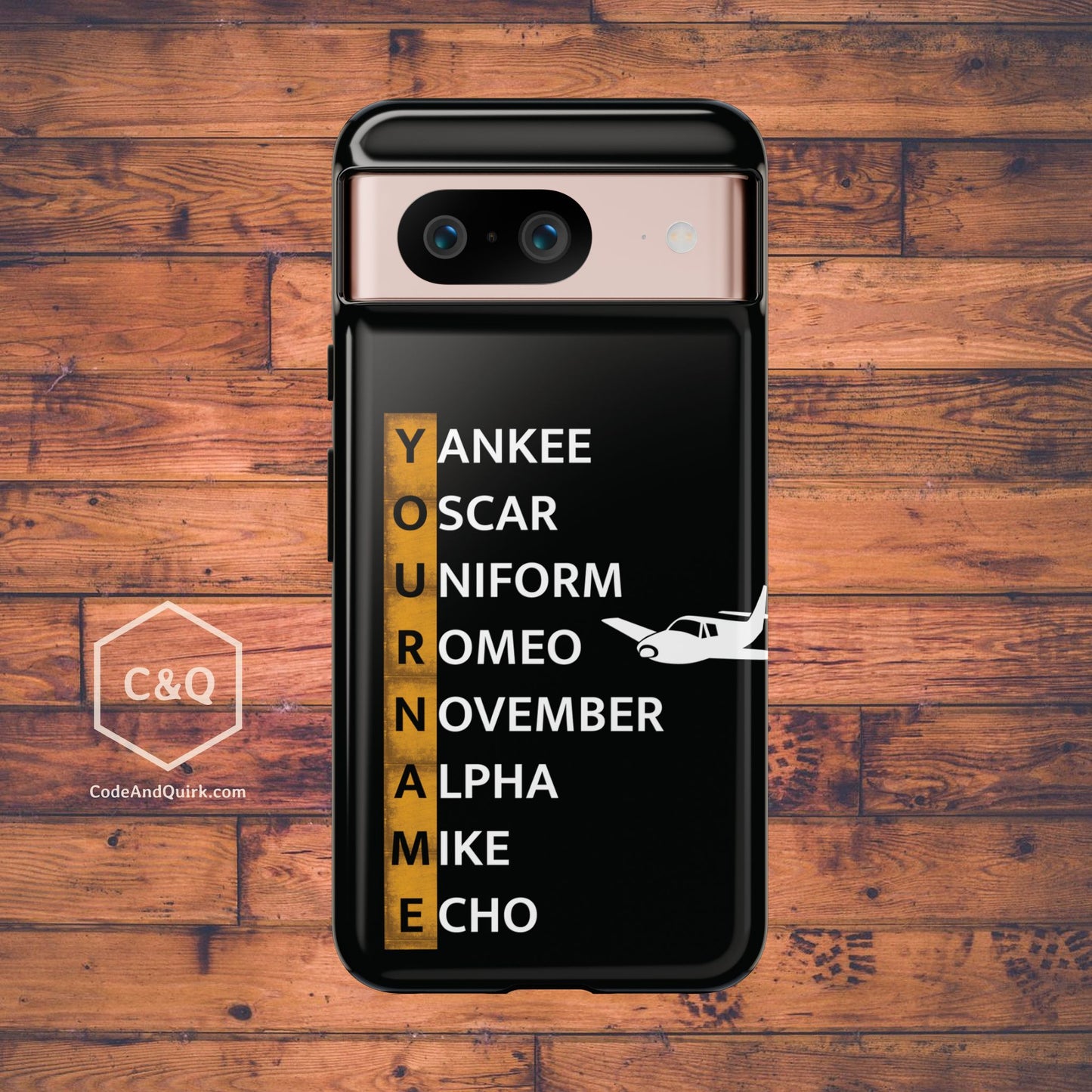 Personalized Tough Phone Case, NATO Phonetic Alphabet + plane