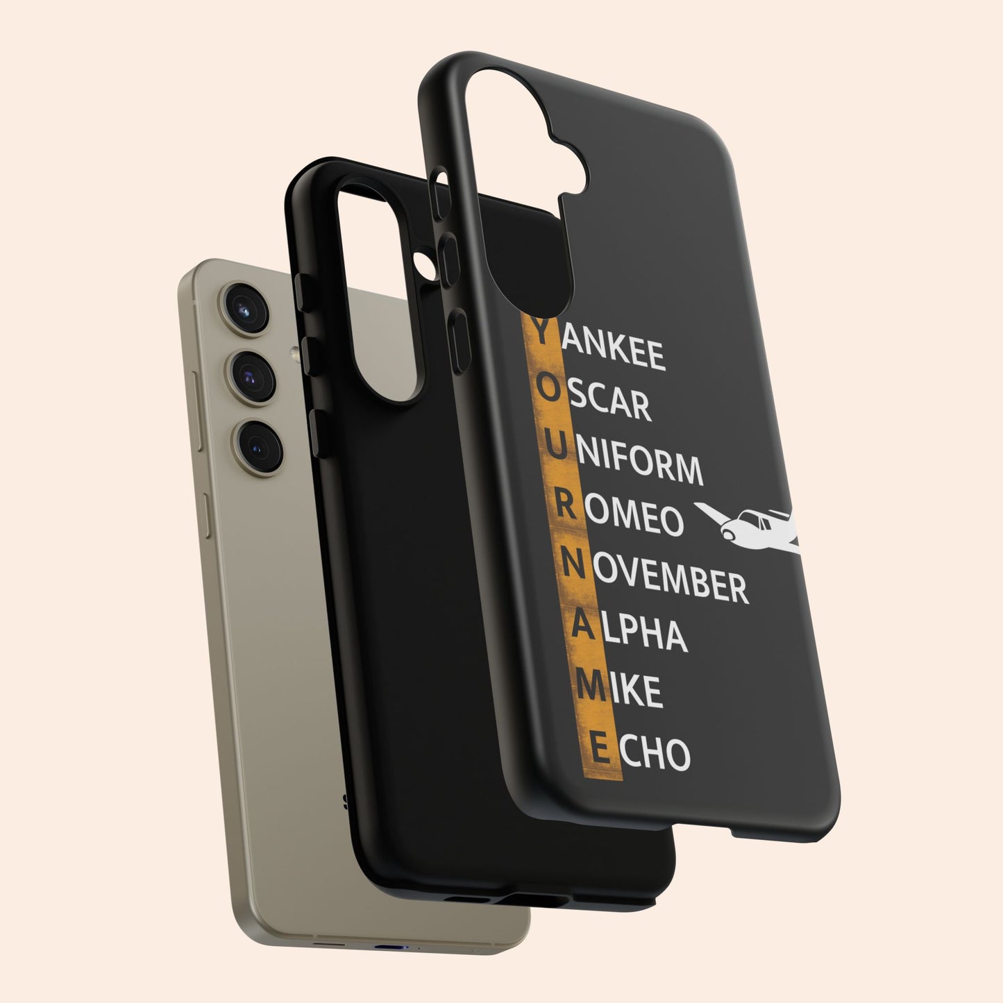 Personalized Tough Phone Case, NATO Phonetic Alphabet + plane