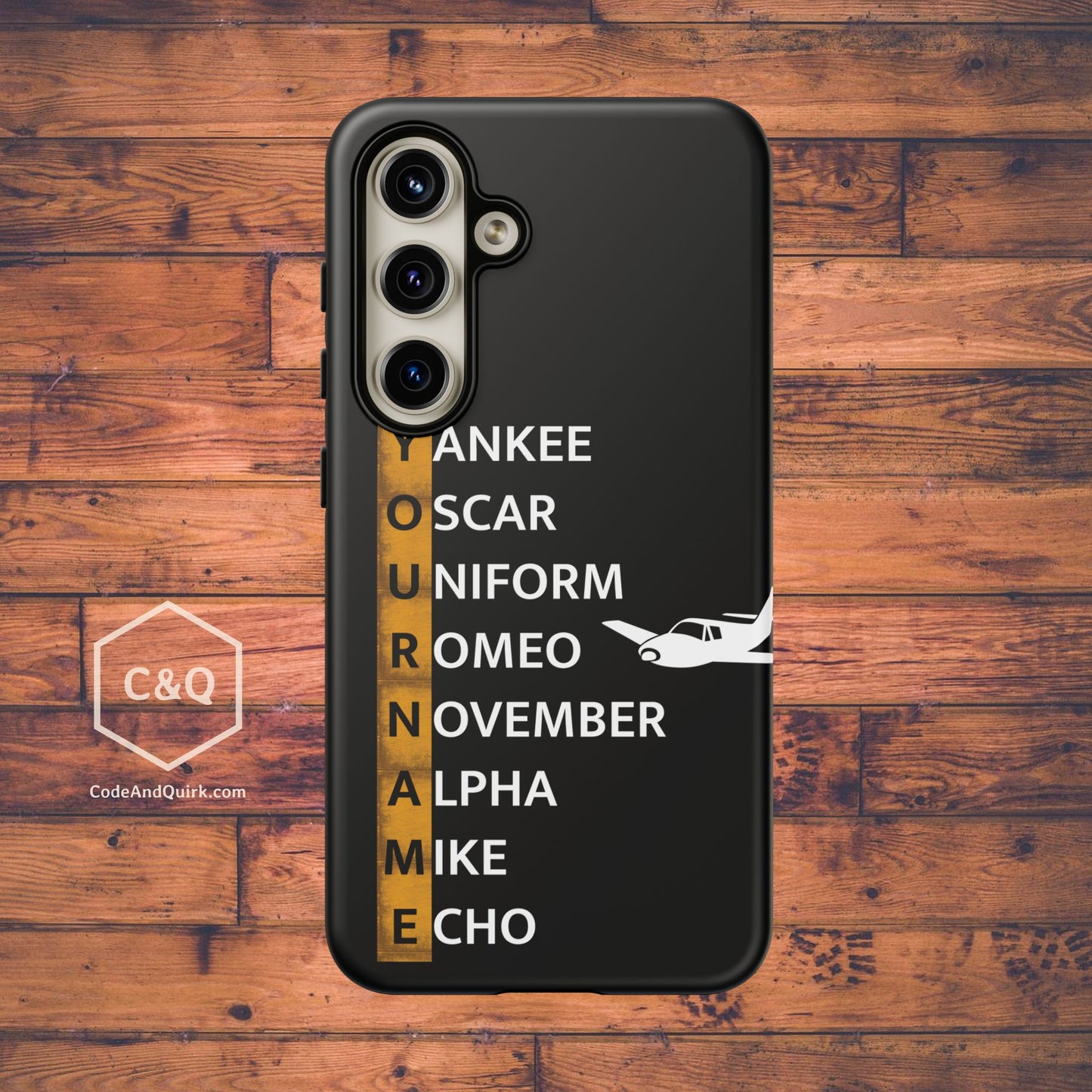 Personalized Tough Phone Case, NATO Phonetic Alphabet + plane