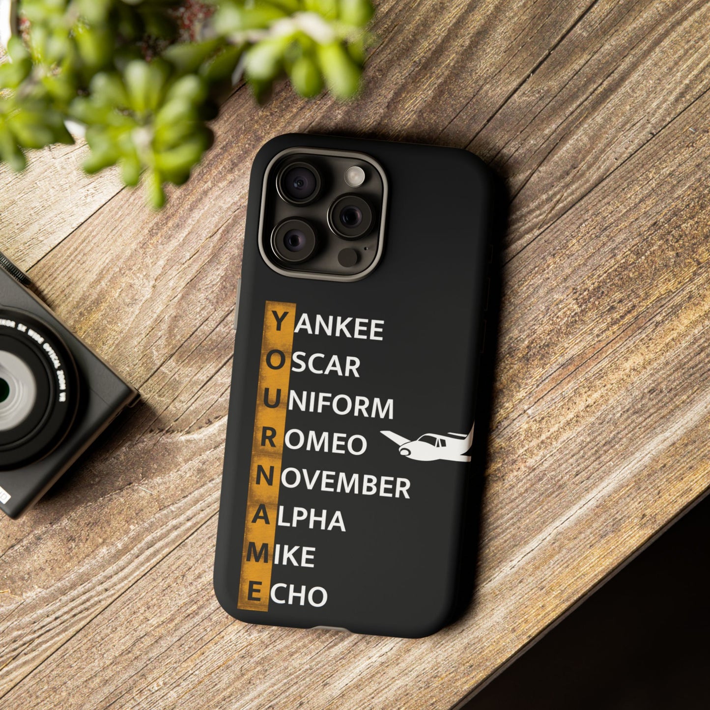 Personalized Tough Phone Case, NATO Phonetic Alphabet + plane