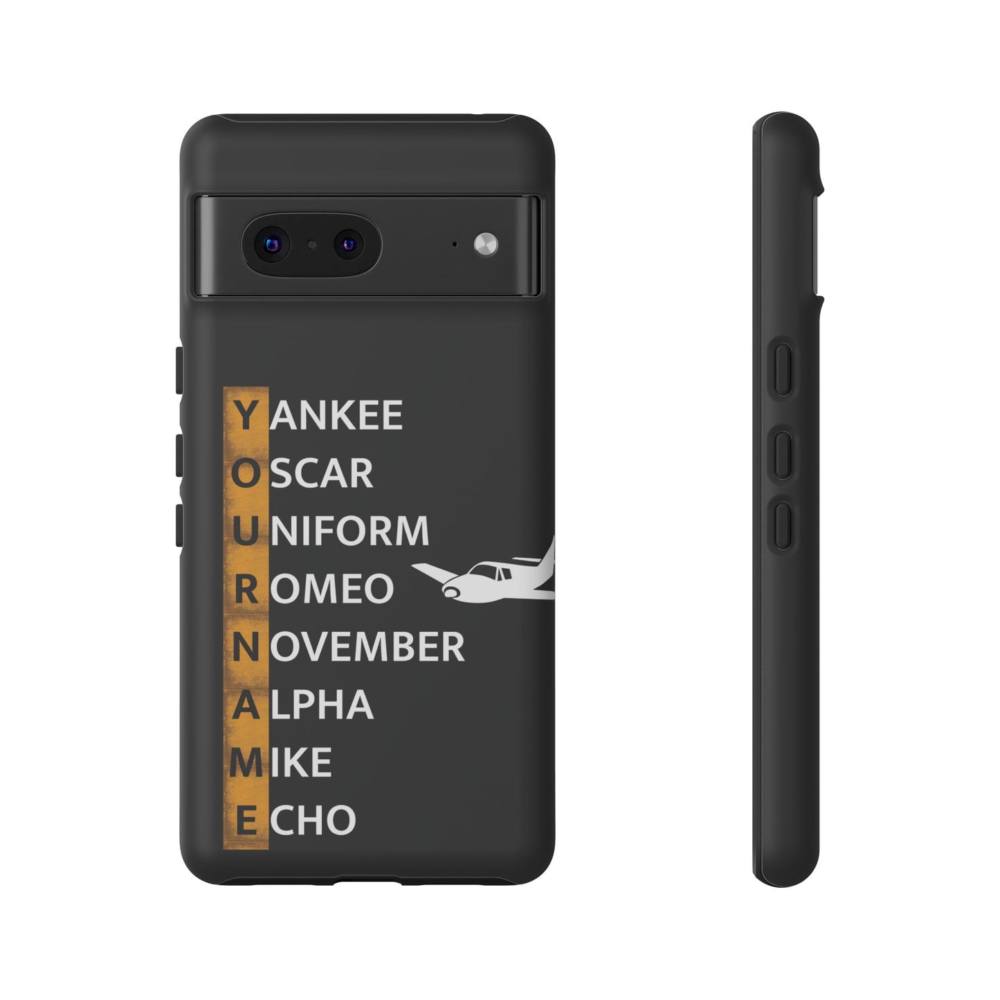 Personalized Tough Phone Case, NATO Phonetic Alphabet + plane