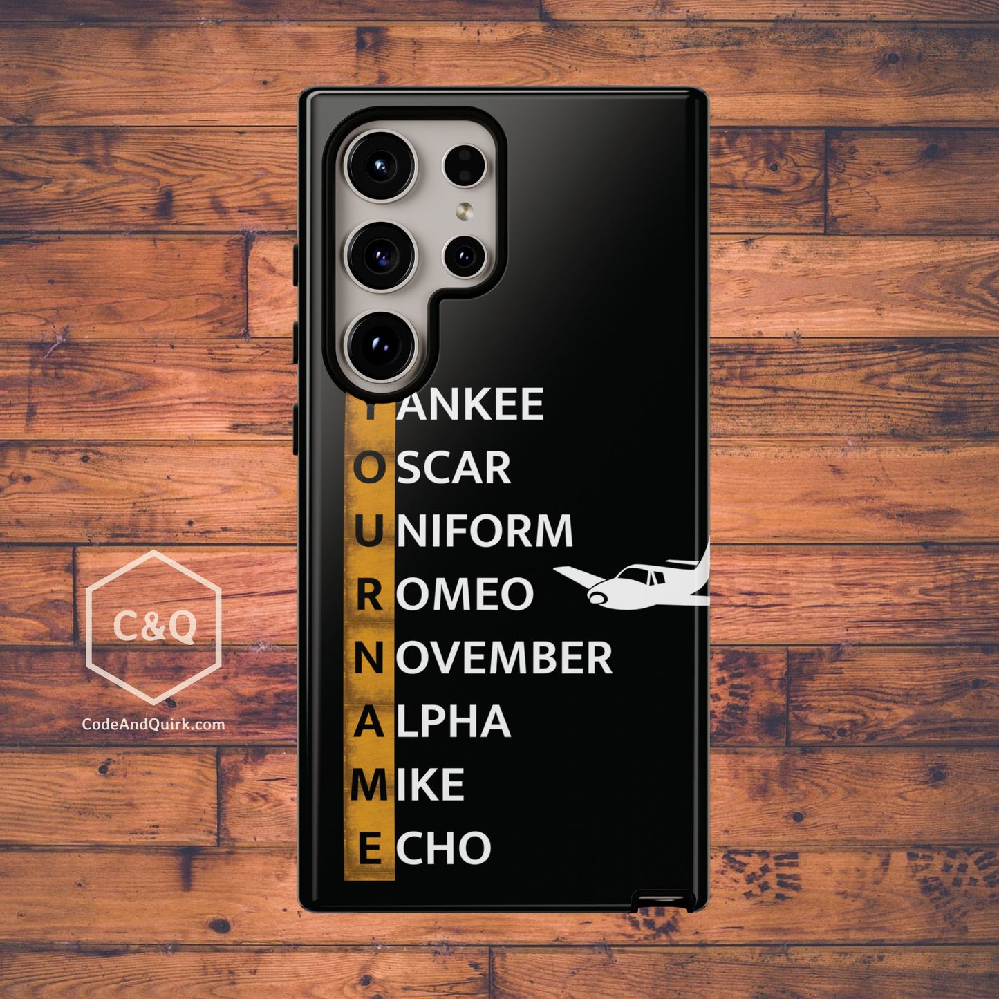 Personalized Tough Phone Case, NATO Phonetic Alphabet + plane